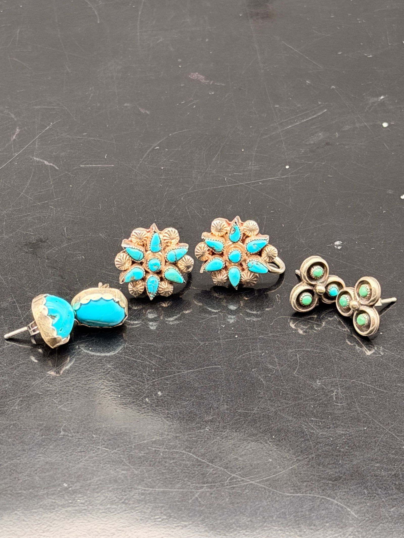 Southwestern Turquoise Sterling Silver Earring Lot – 3 Pairs (10g) (1 of 5)