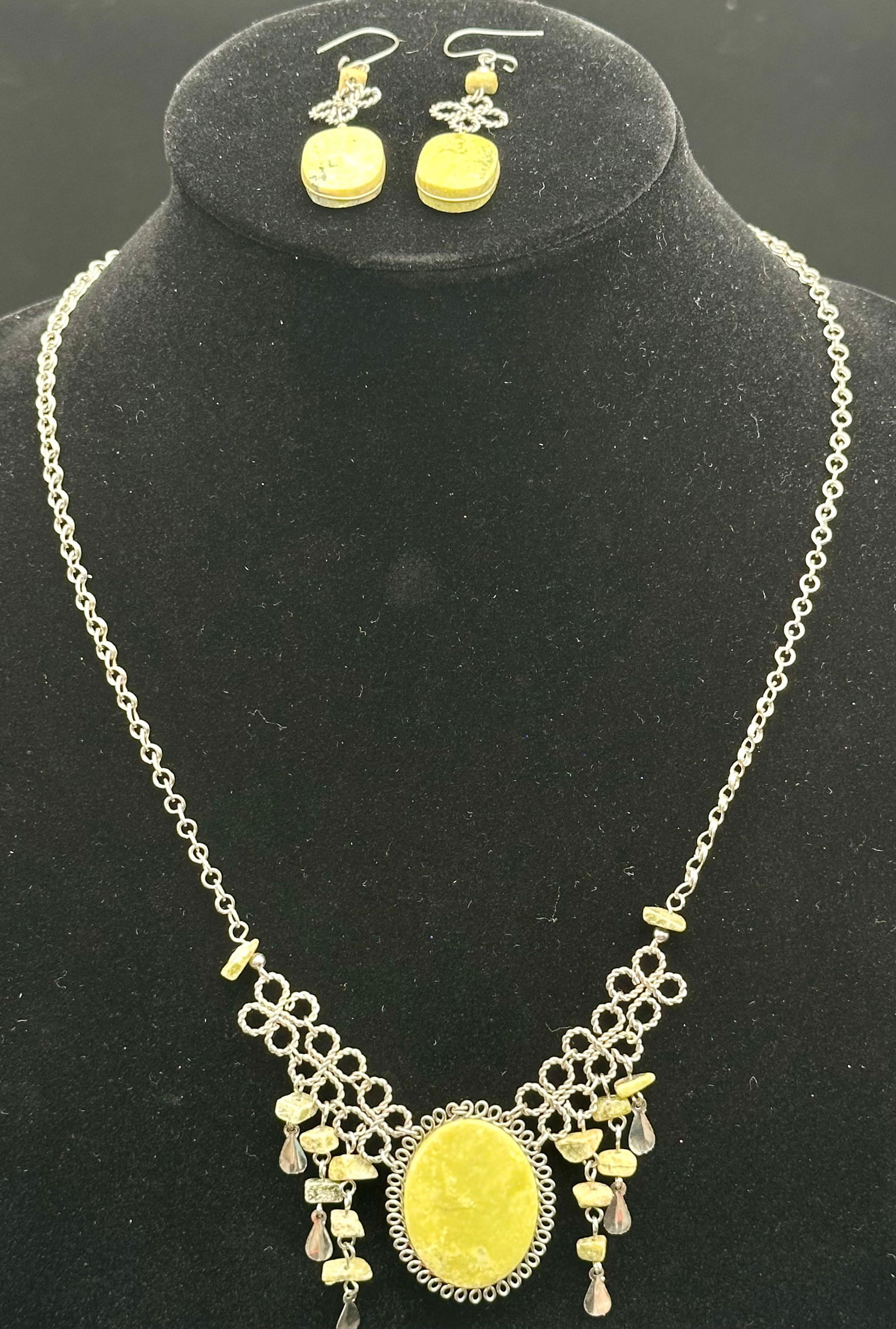 Handcrafted Sterling Silver & Yellow Jasper Necklace and Earring Set (1 of 9)