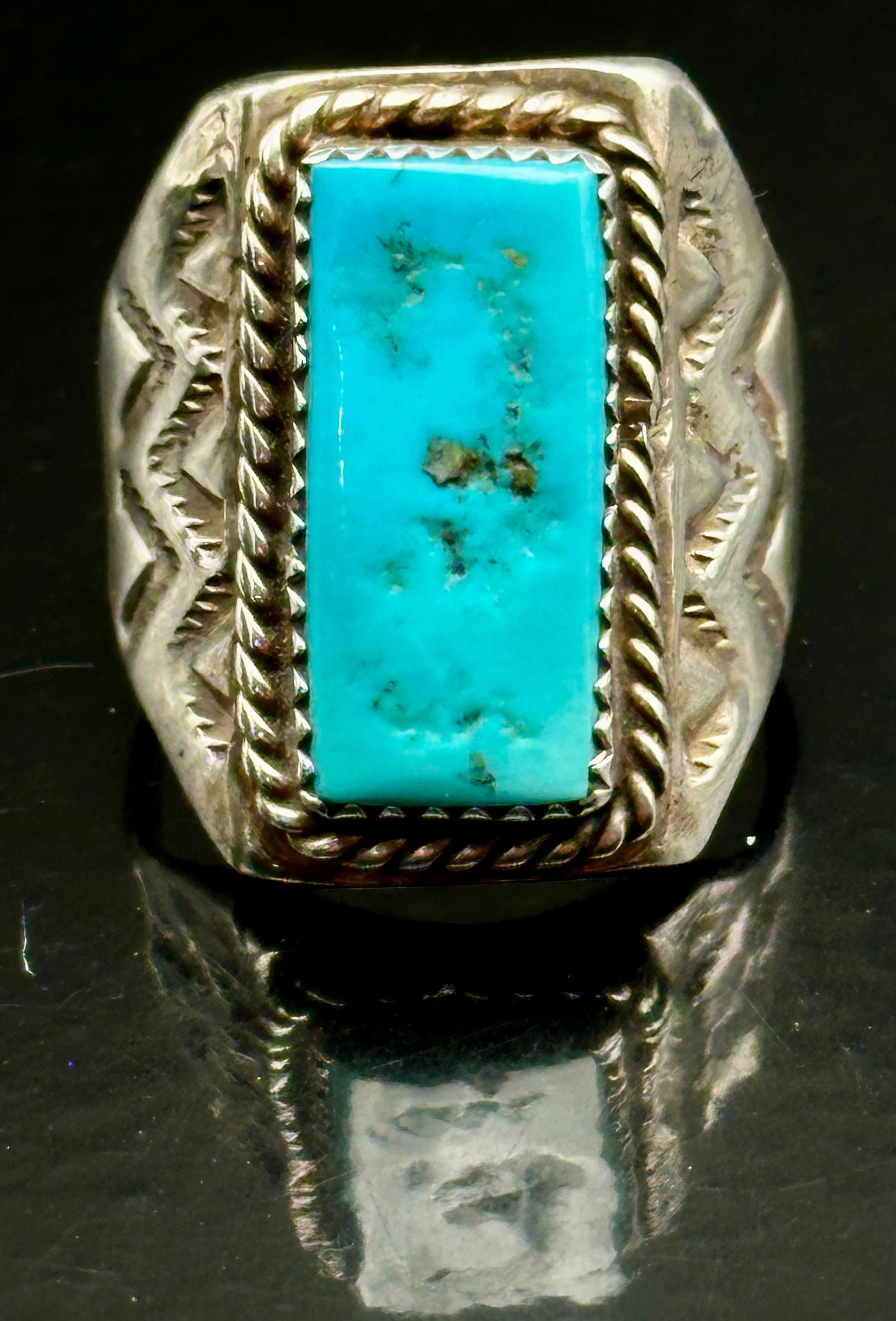 Vintage Navajo Sterling Silver Turquoise Men’s Ring, 13g (1 of 7)