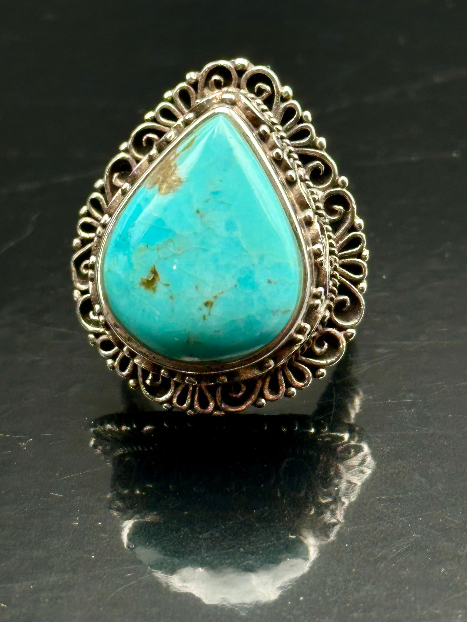 Vintage Sterling Silver Filigree Turquoise Ring, sz 7 (1 of 7)