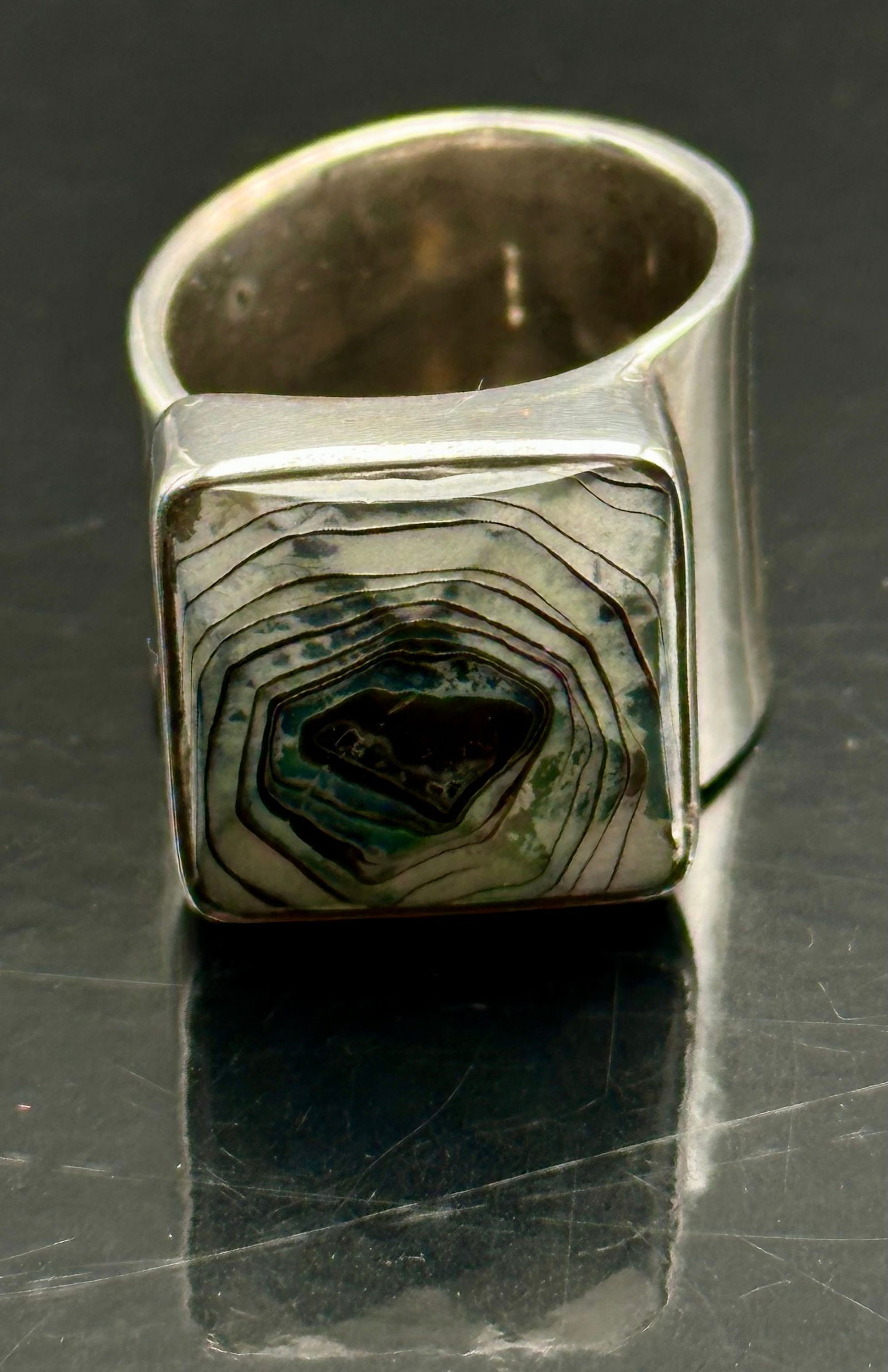 Modernist Sterling Silver Abalone Oyster Shell Ring, sz 9-10 (1 of 7)