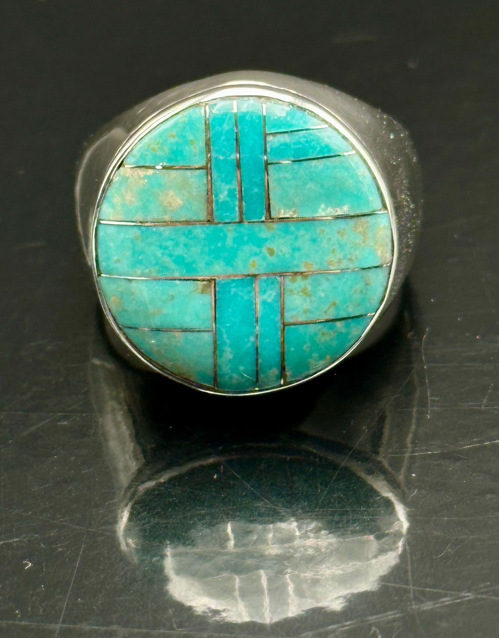 Vintage Sterling Silver Turquoise Inlay Ring, sz 10½ (1 of 7)