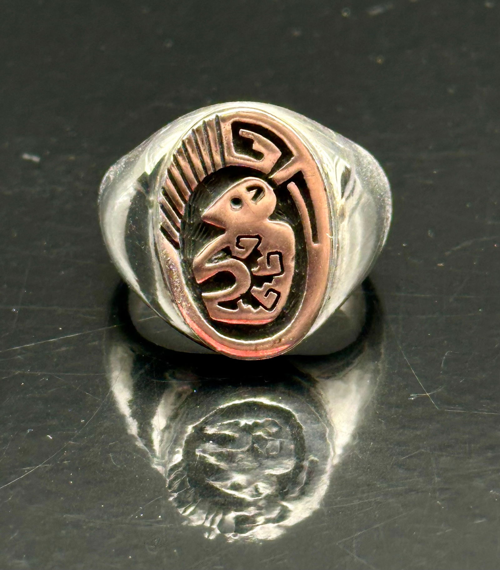 Vintage Zuni Sterling Silver Buffalo Inlay Ring, Size 13, 29.8g (1 of 7)