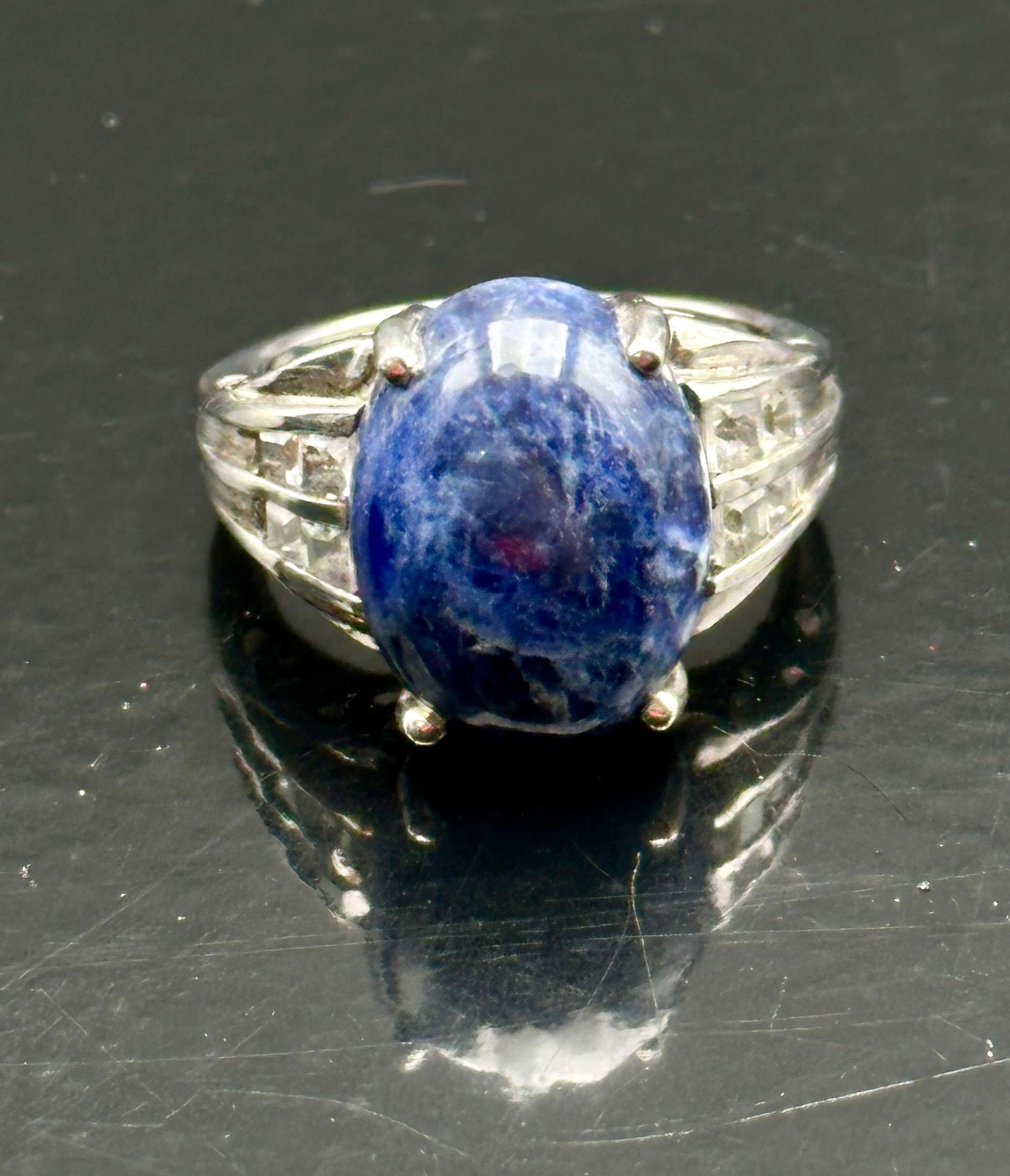 Sterling Silver Platinum-Plated Sodalite & White Topaz Ring, Size 8 (1 of 7)