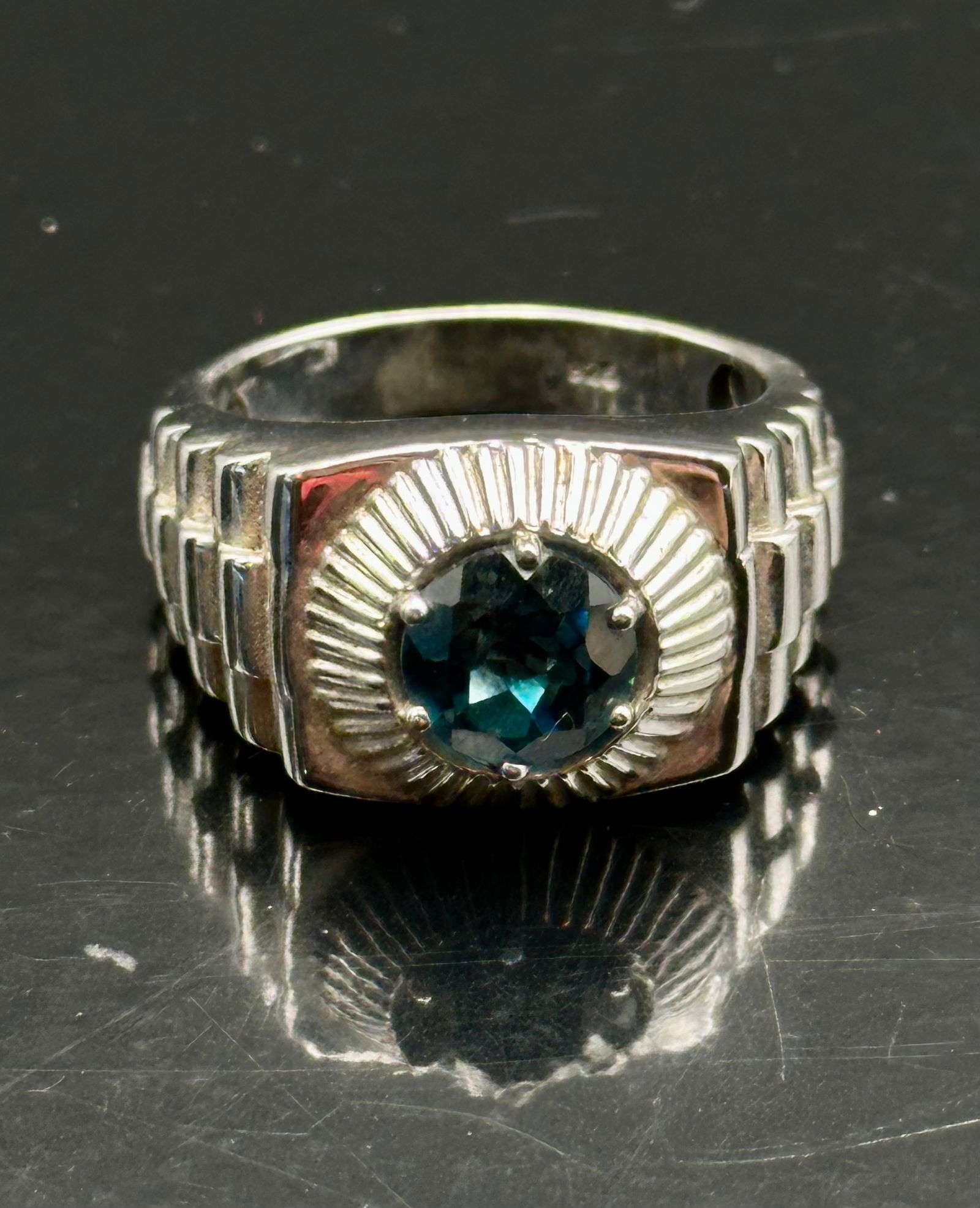 Sterling Silver Platinum-Plated London Blue Topaz Ring, Size 10 (1 of 7)