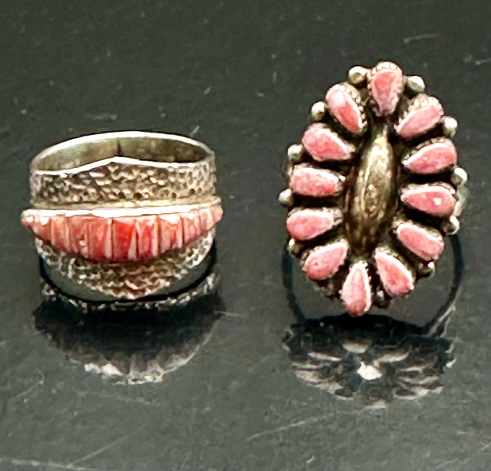 Vintage Zuni Sterling Silver Coral Rings Lot – Sunburst & Channel Inlay (1 of 12)