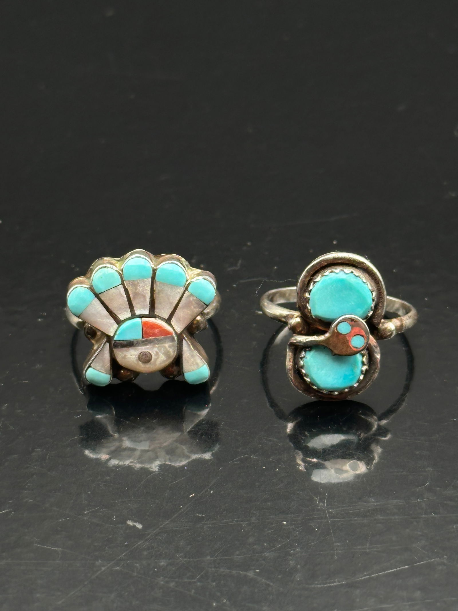 E. Eriacho Zuni Sterling Silver Sunface & Turquoise Oyster Shell Rings (1 of 9)