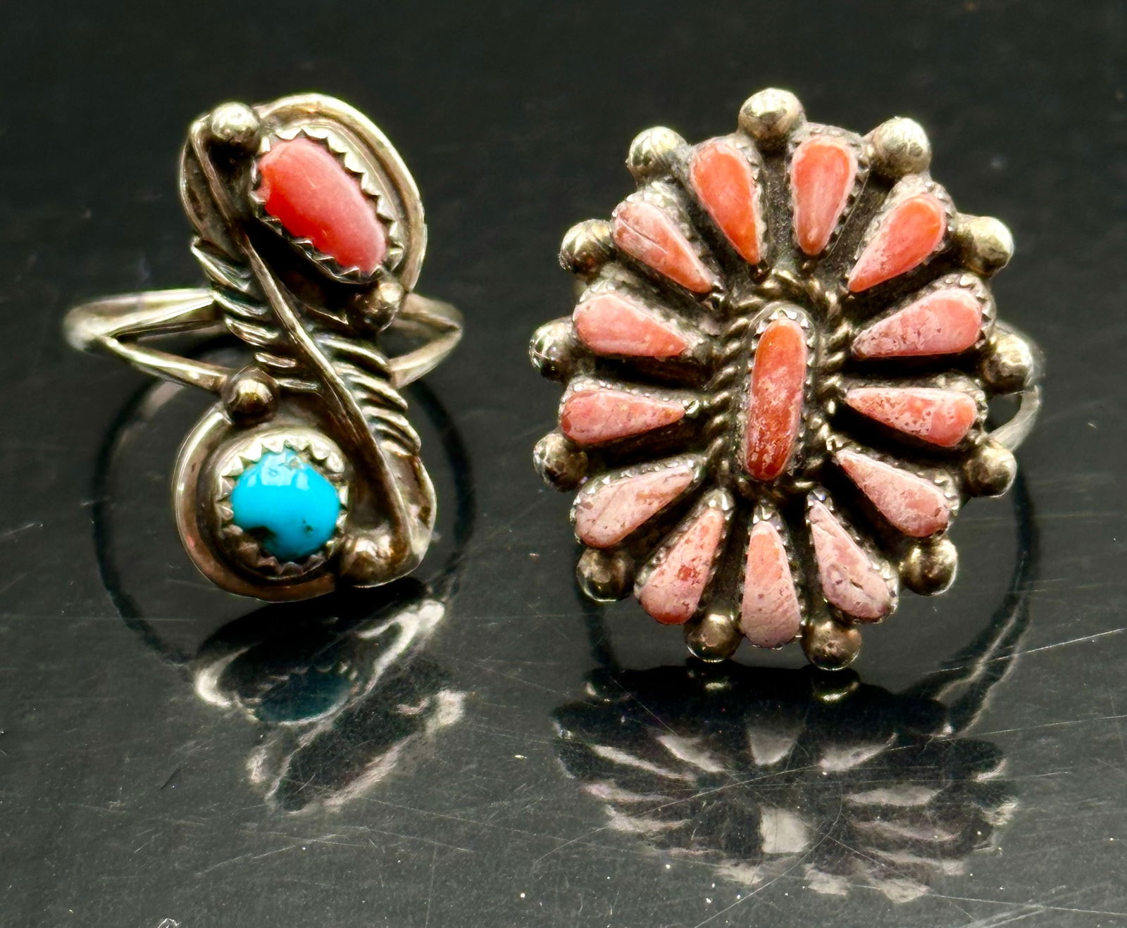 B. Natewa & A.F. Zuni Sterling Silver Coral & Turquoise Rings Lot (1 of 11)