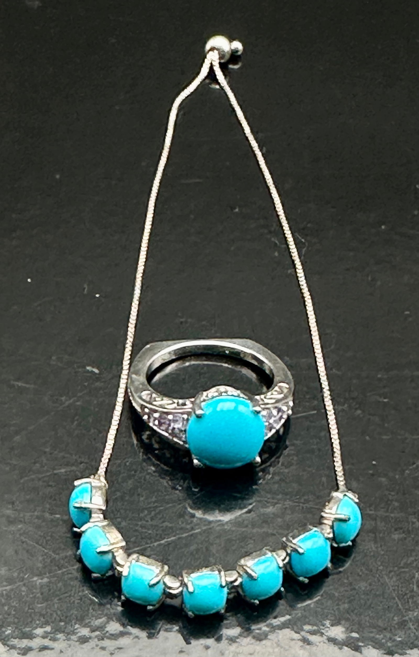 Sleeping Beauty Turquoise & Tanzanite Ring with Matching Bracelet, Sterling Silver (1 of 8)