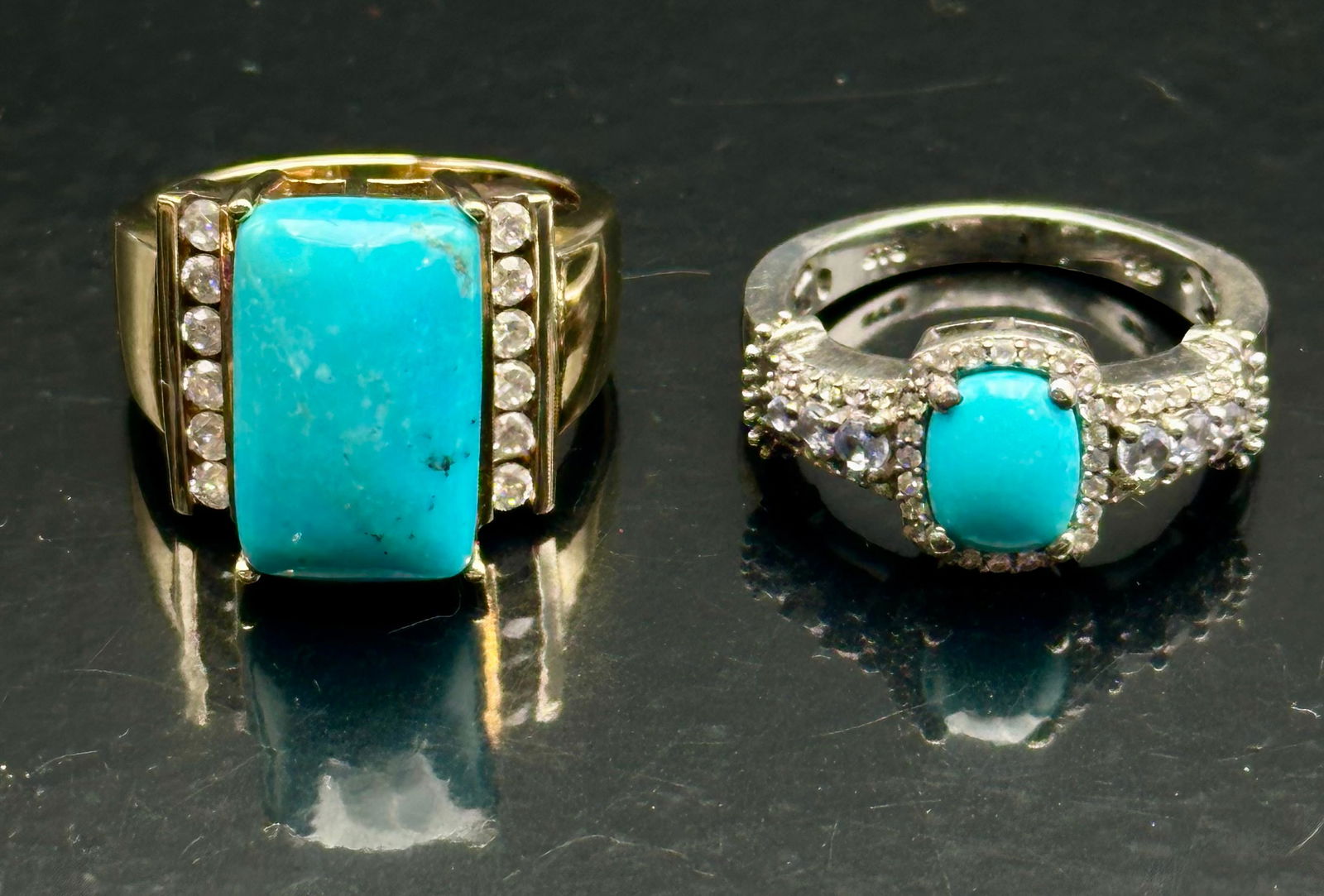 Set of 2 Sterling Silver & Gold-Plated Turquoise Rings – Sleeping Beauty & Rectangular Cabochon (1 of 11)