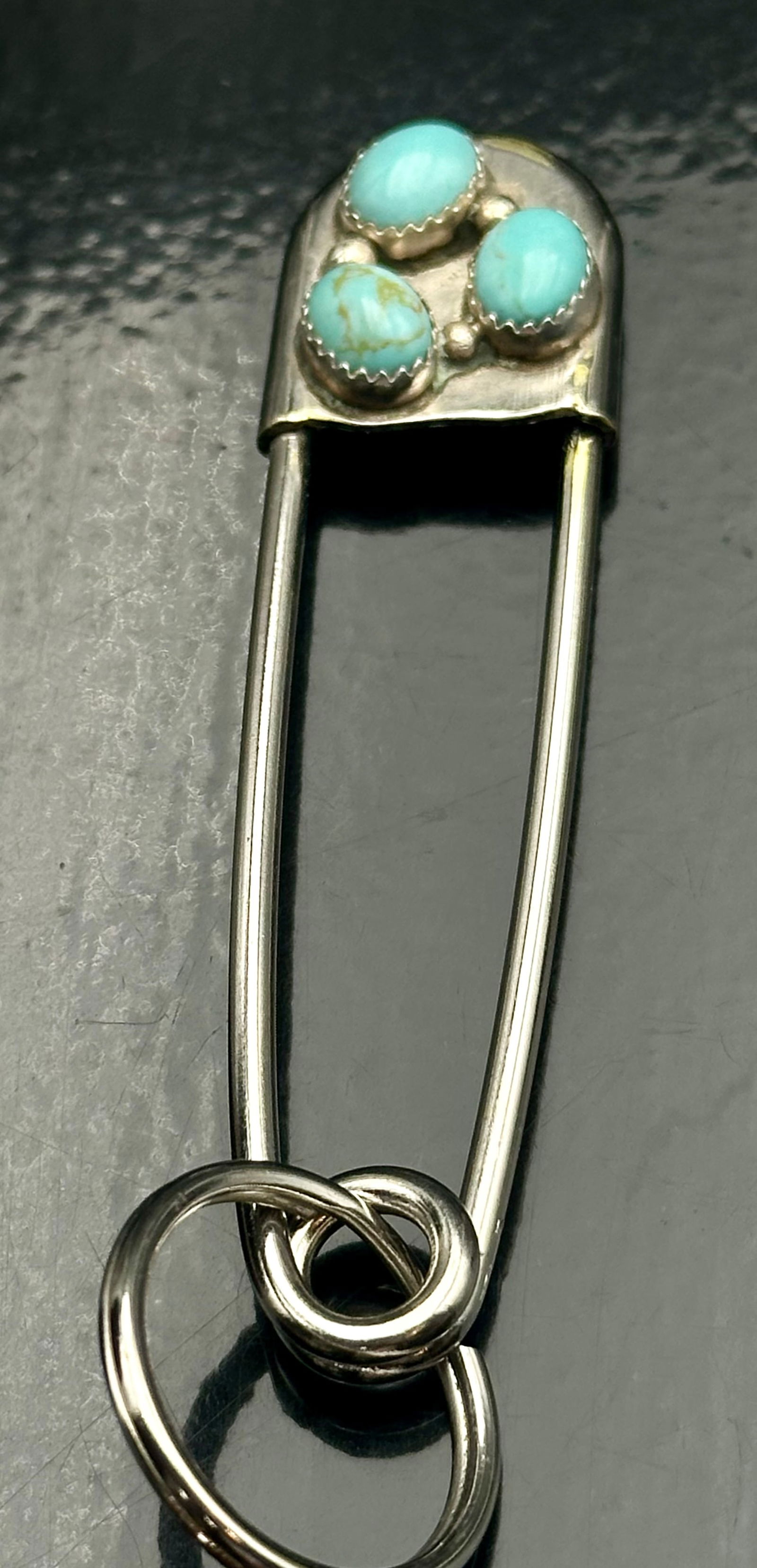 Sterling Silver & Turquoise Safety Pin Keychain (1 of 6)