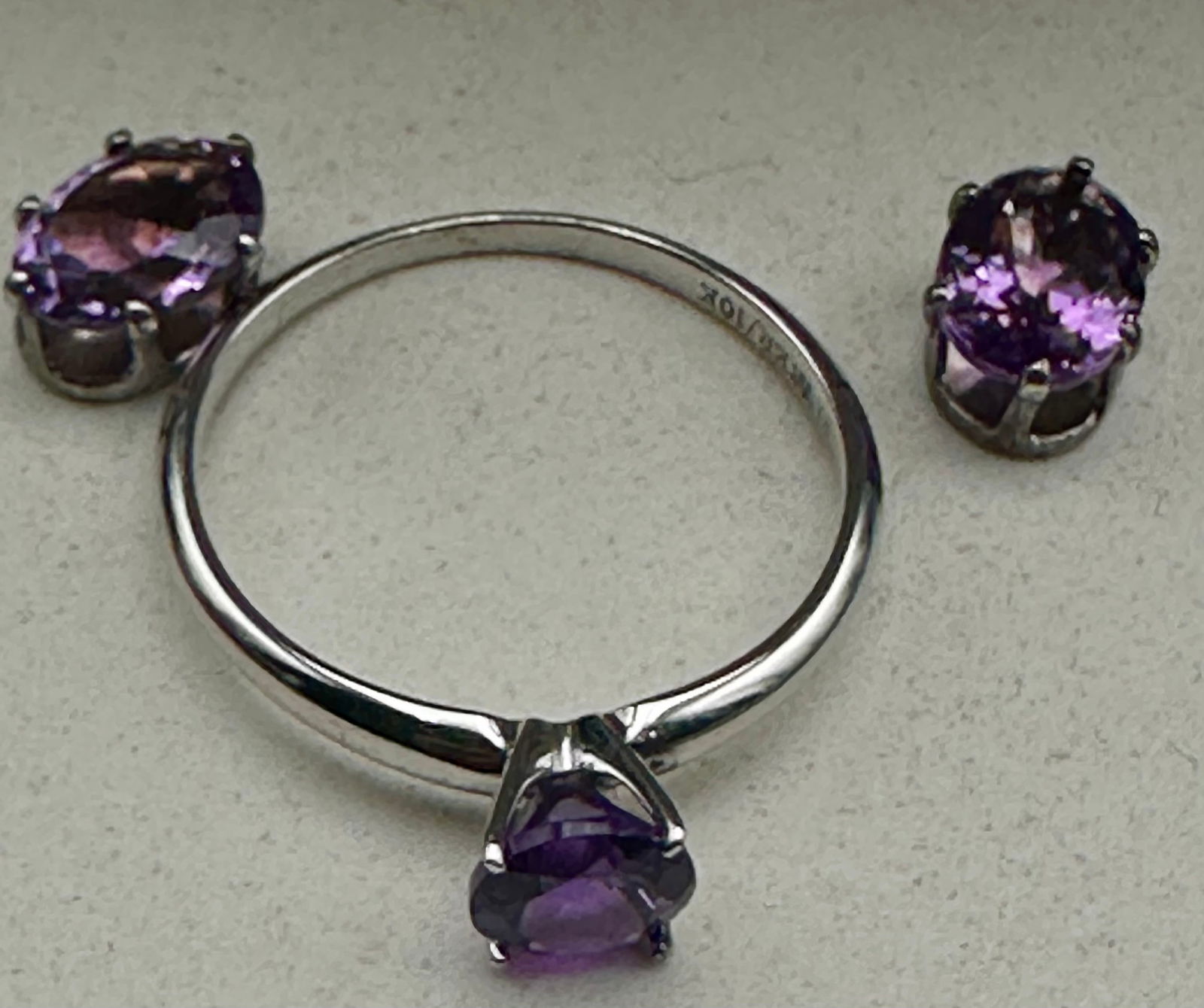 Amethyst Ring & Earring Set – Sterling Silver/10K Gold, Size 8 (1 of 6)