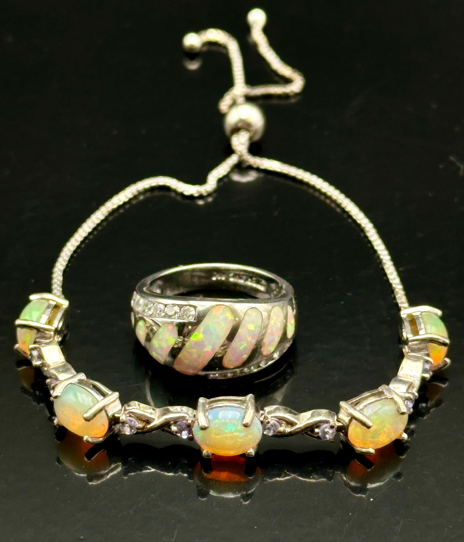 Ethiopian Welo Opal Sterling Silver Ring & Bolo Bracelet Set (1 of 12)
