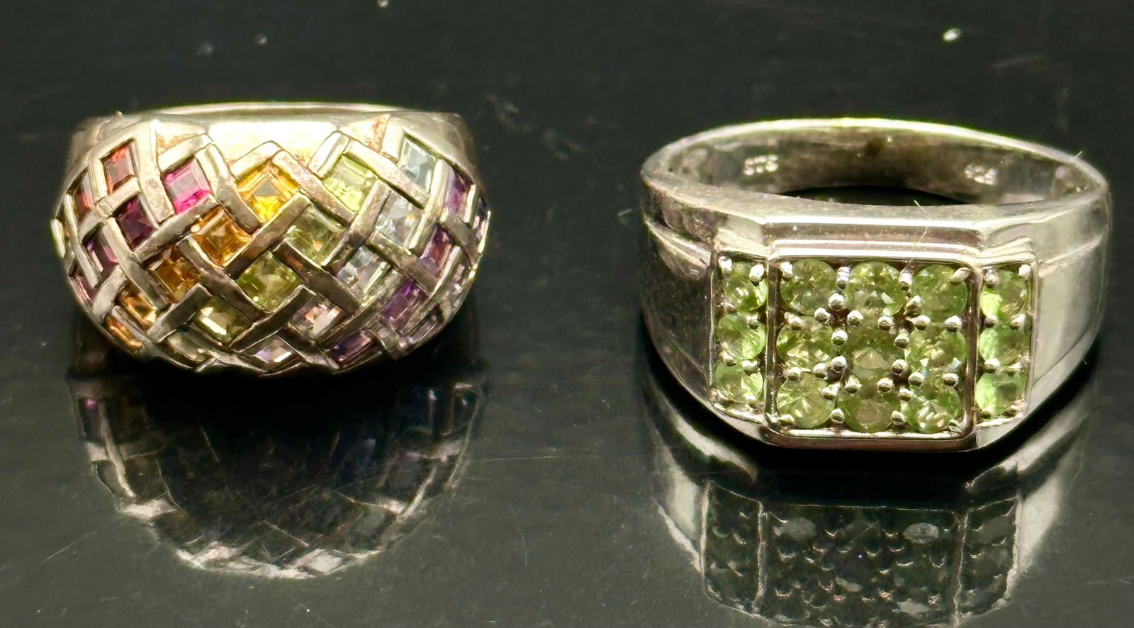 Sterling Silver Mint Garnet & Multi-Gem Inlay Rings (2) (1 of 9)