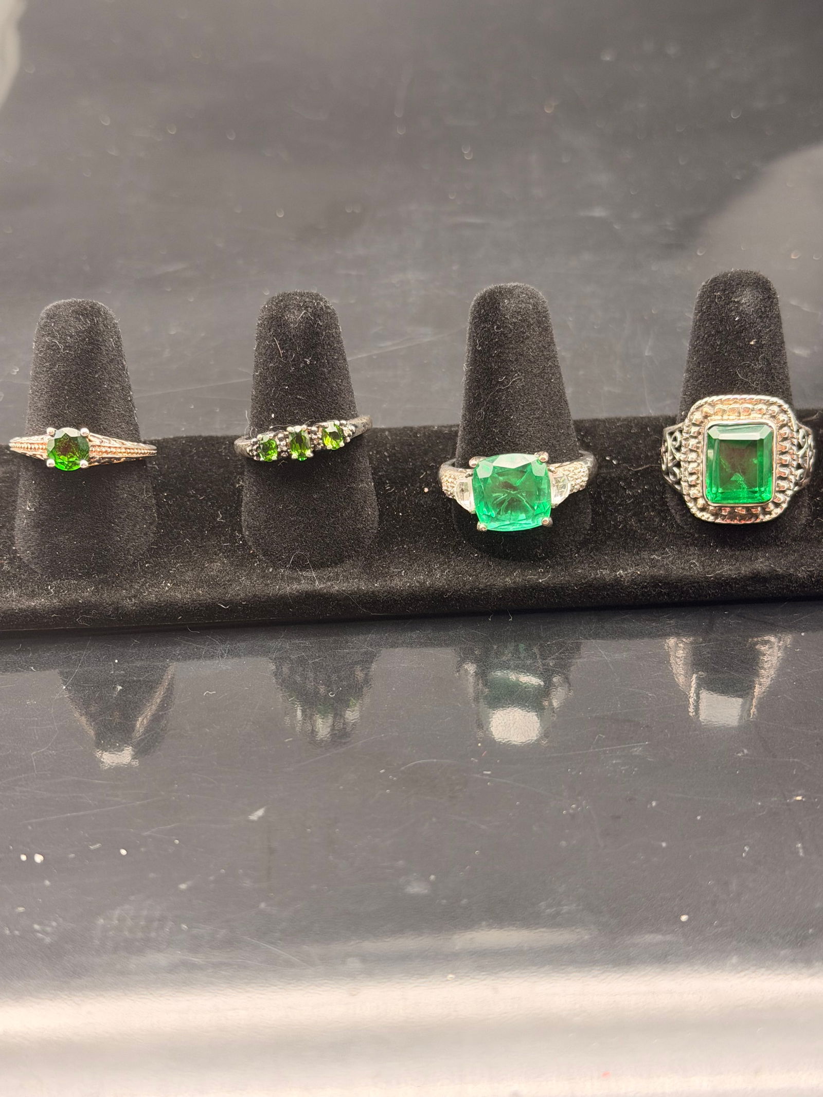 Green Gemstone Ring Set – Diopside & Emeraldine Quartz Collection (4pcs) (1 of 13)