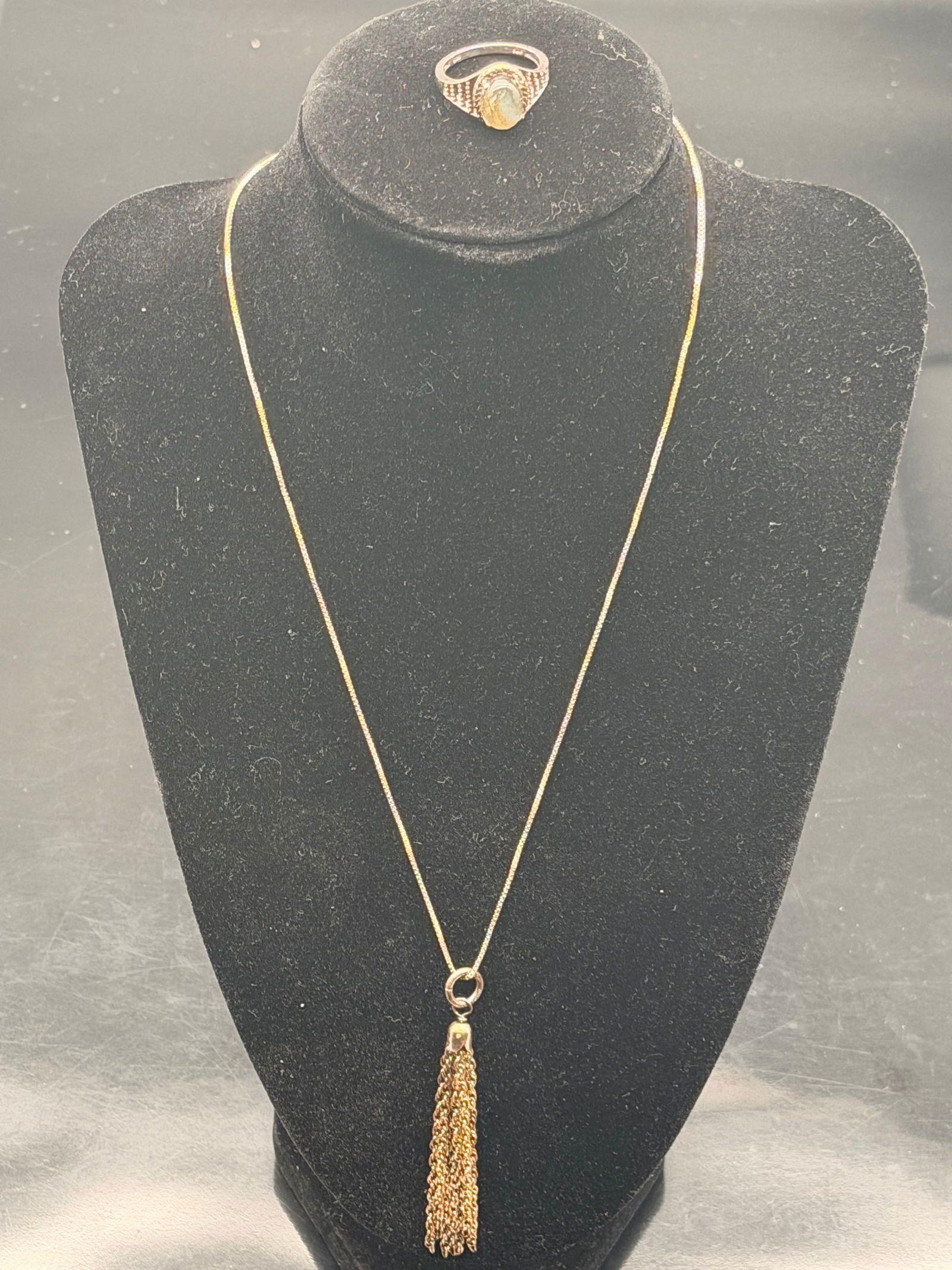 Vintage Gold Tassel Necklace & Scarab Egyptian-Style Ring Set – 925 Silver & Gold-Tone (1 of 10)
