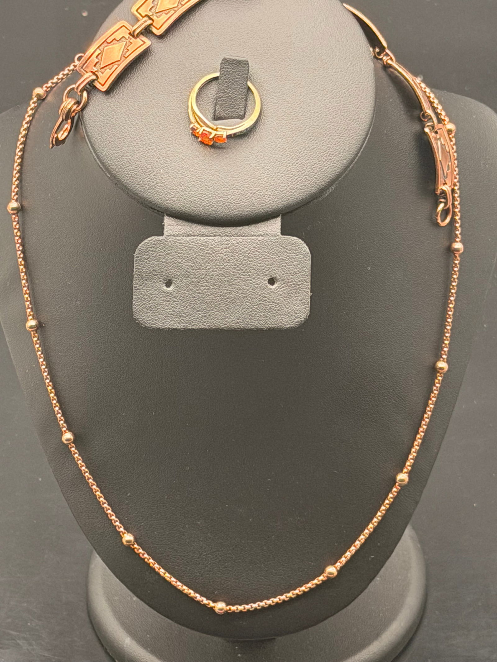 Elegant Vintage Copper & Gold-Tone Jewelry Set – Bracelet, Necklace & Fire Opal Ring (925 Silver) (1 of 10)