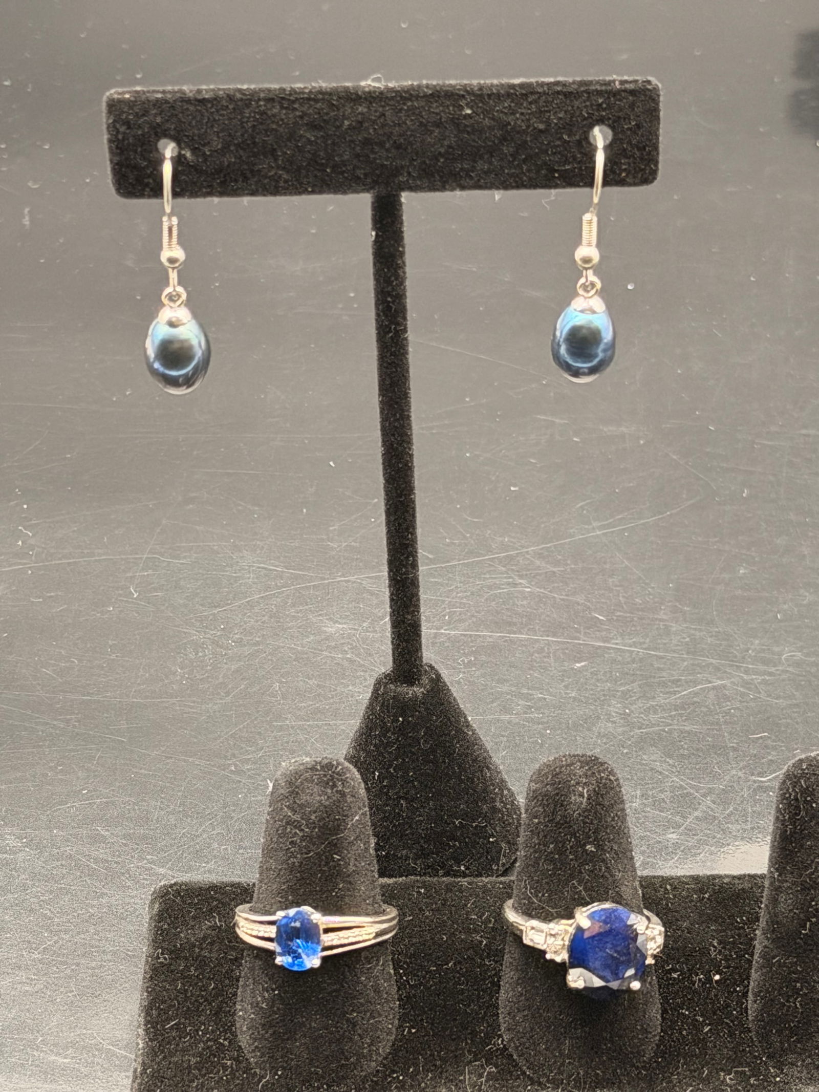 925 Sterling Silver Sapphire Blue Jewelry Set – Earrings & Rings (1 of 11)