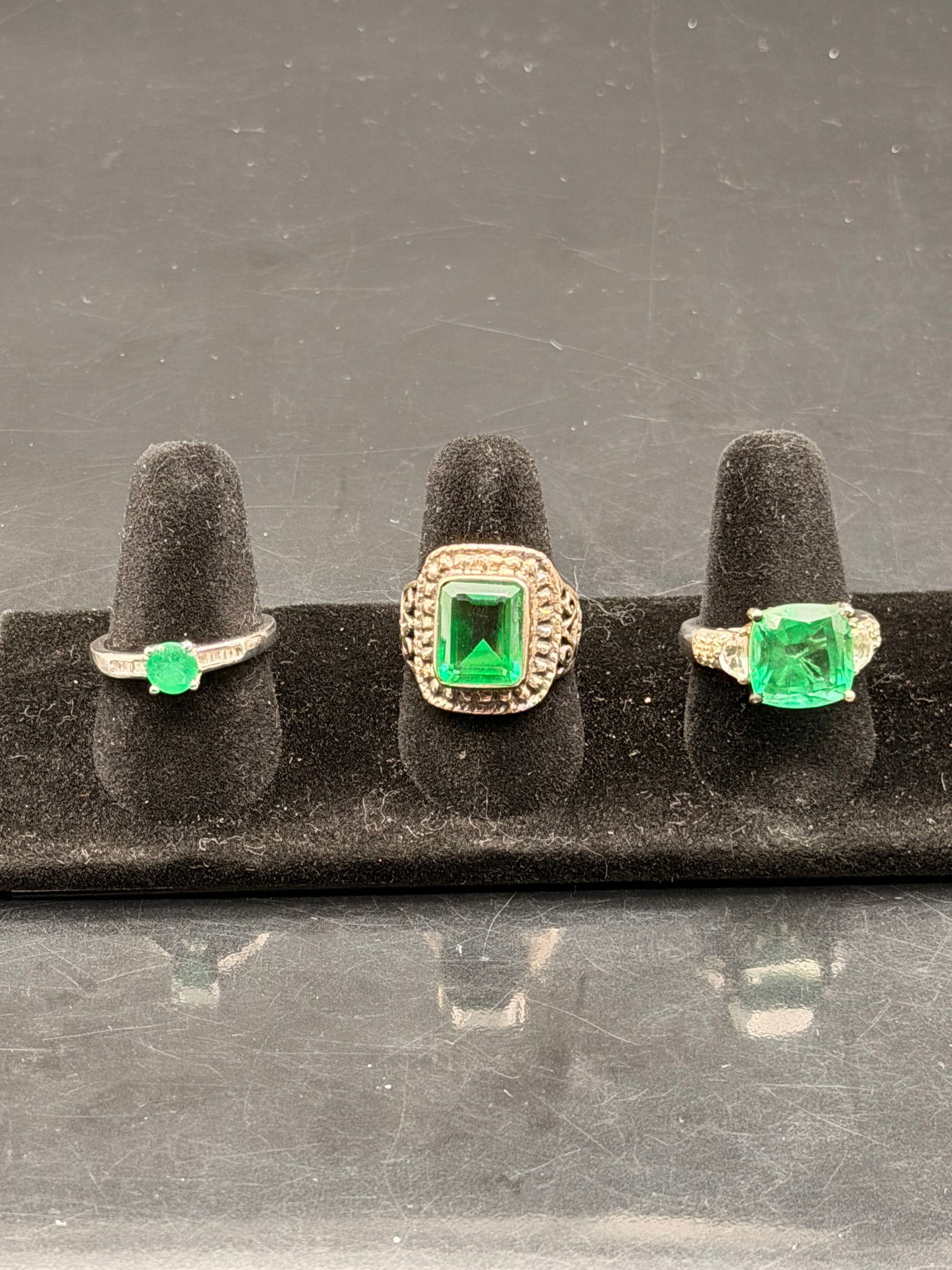 Emerald Green Sterling Silver Ring Set – Vintage Style Collection (3 Pieces) (1 of 15)