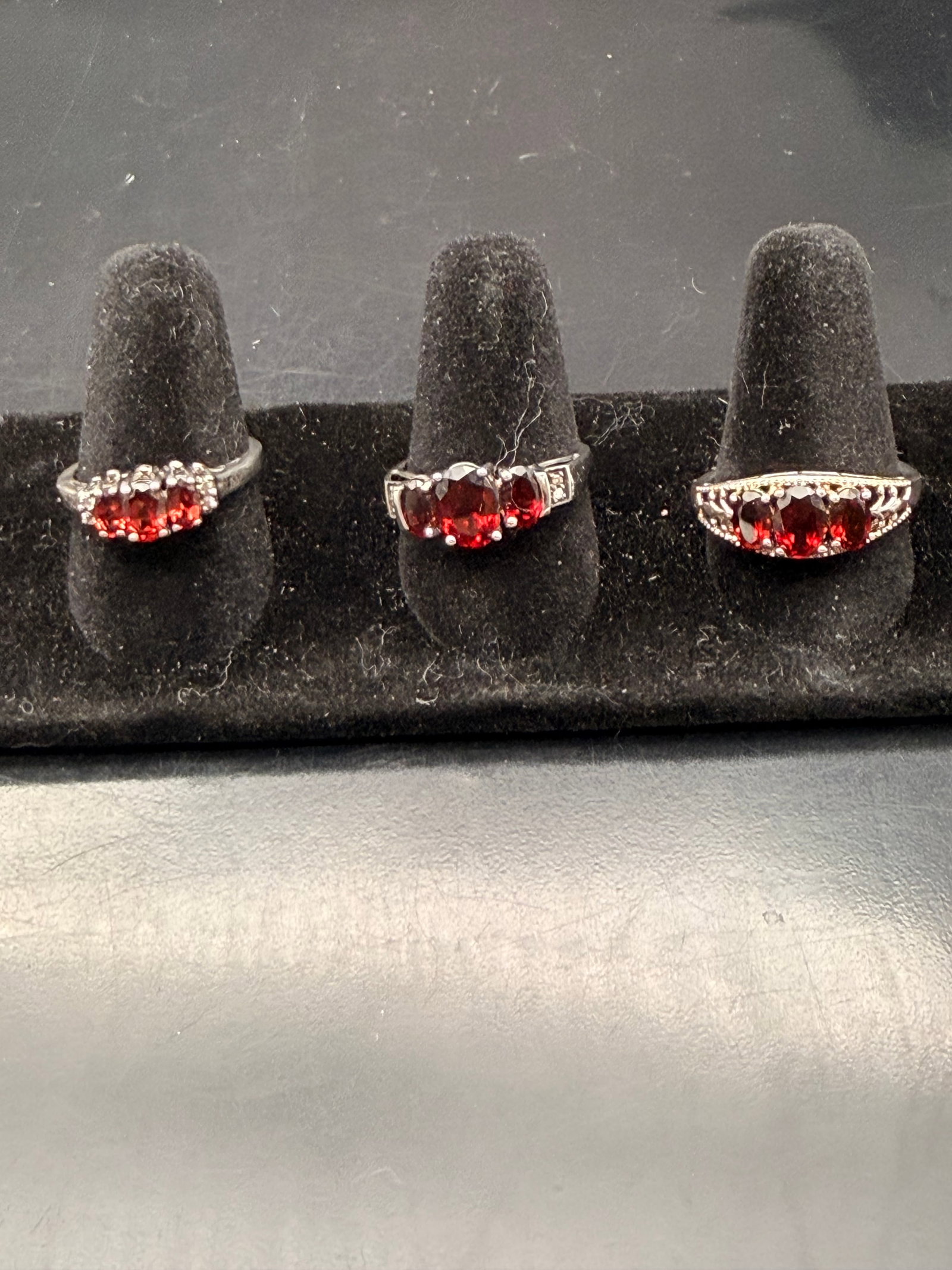 Deep Red Garnet Sterling Silver Ring Set – 3-Piece Classic Elegance Collection (1 of 14)