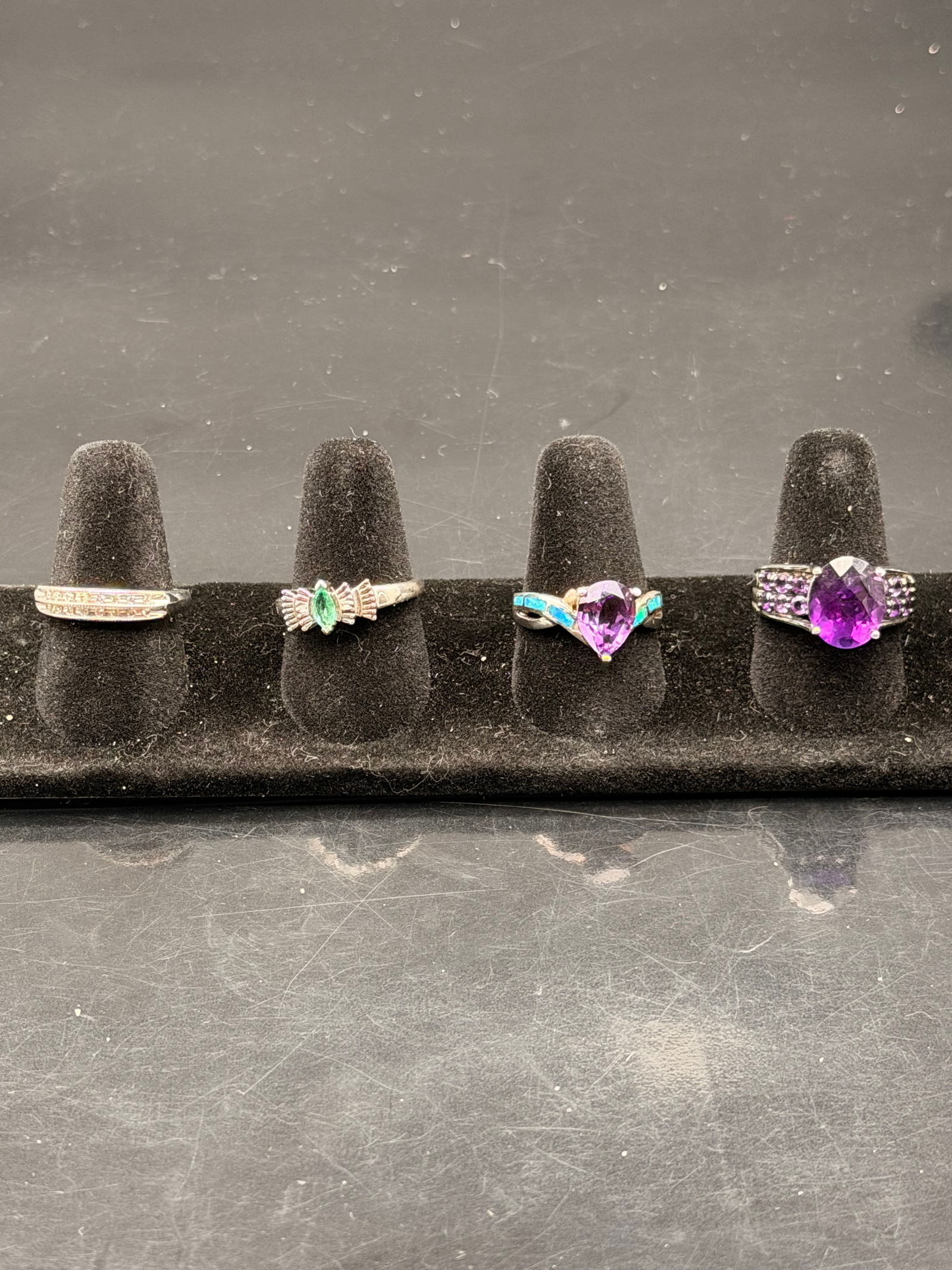 Amethyst & Emerald Sterling Silver Ring Set – 4-Piece Colorful Gem Collection (1 of 17)