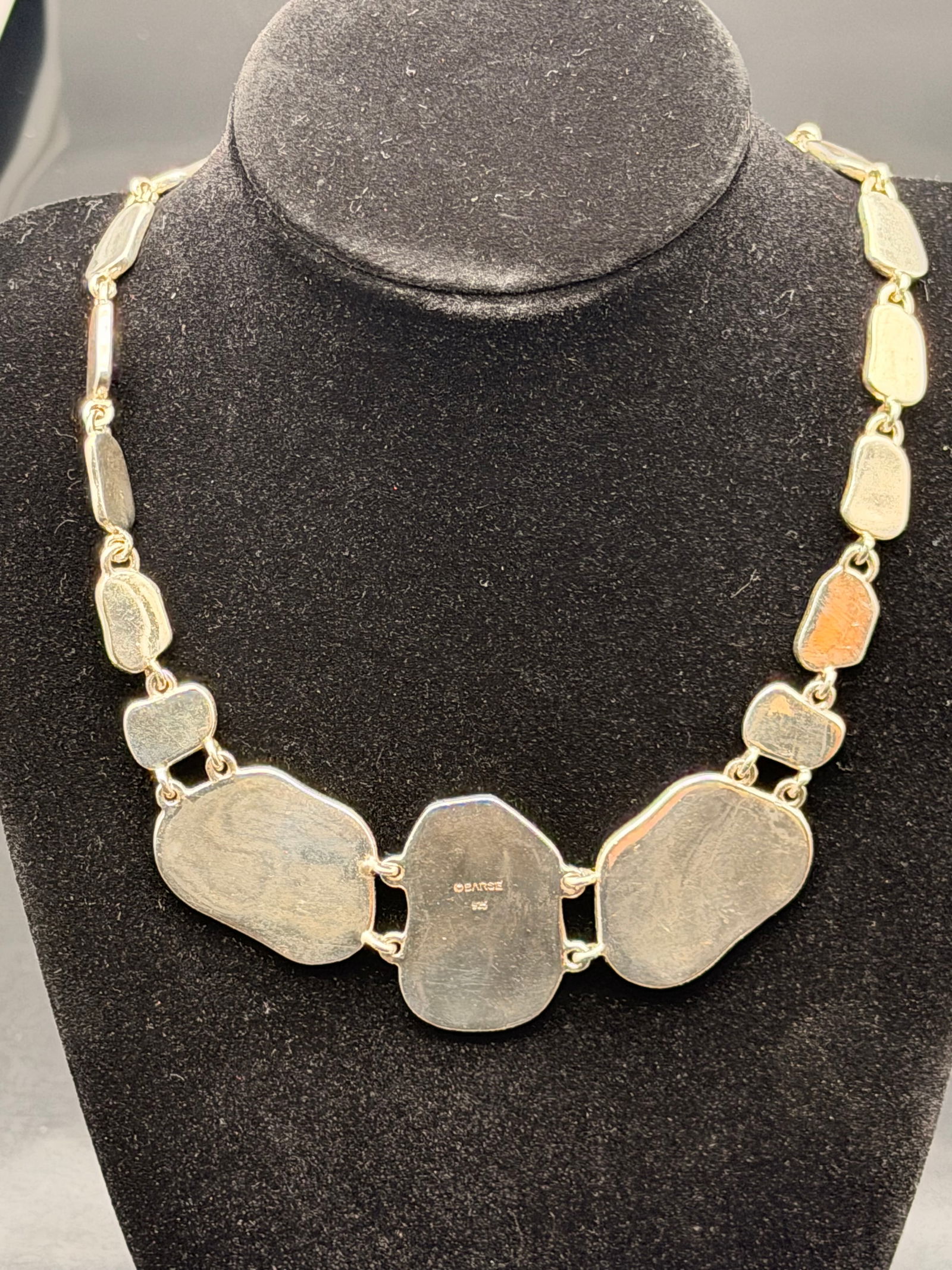 Barse Sterling Silver 925 Statement Necklace – 98g Organic Pebble Link Design (1 of 6)