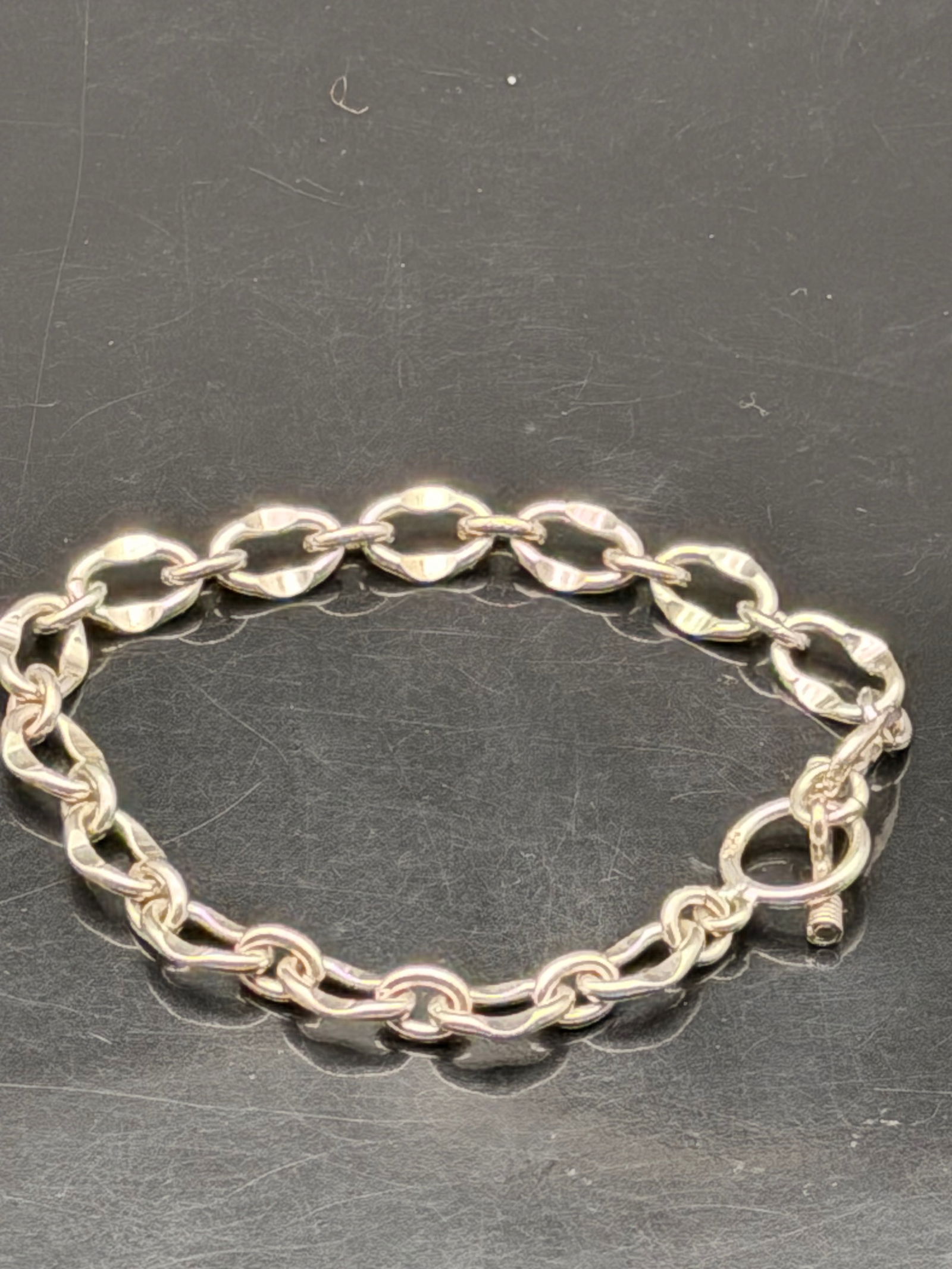 Sterling Silver 925 Textured Link Chain Bracelet – 21g Toggle Clasp (1 of 6)