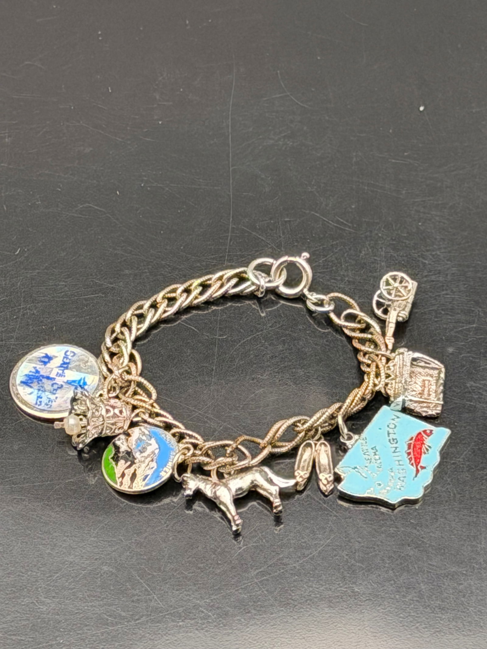 Vintage Sterling Silver Travel Charm Bracelet – Enamel Souvenir Charms, 27g (1 of 7)