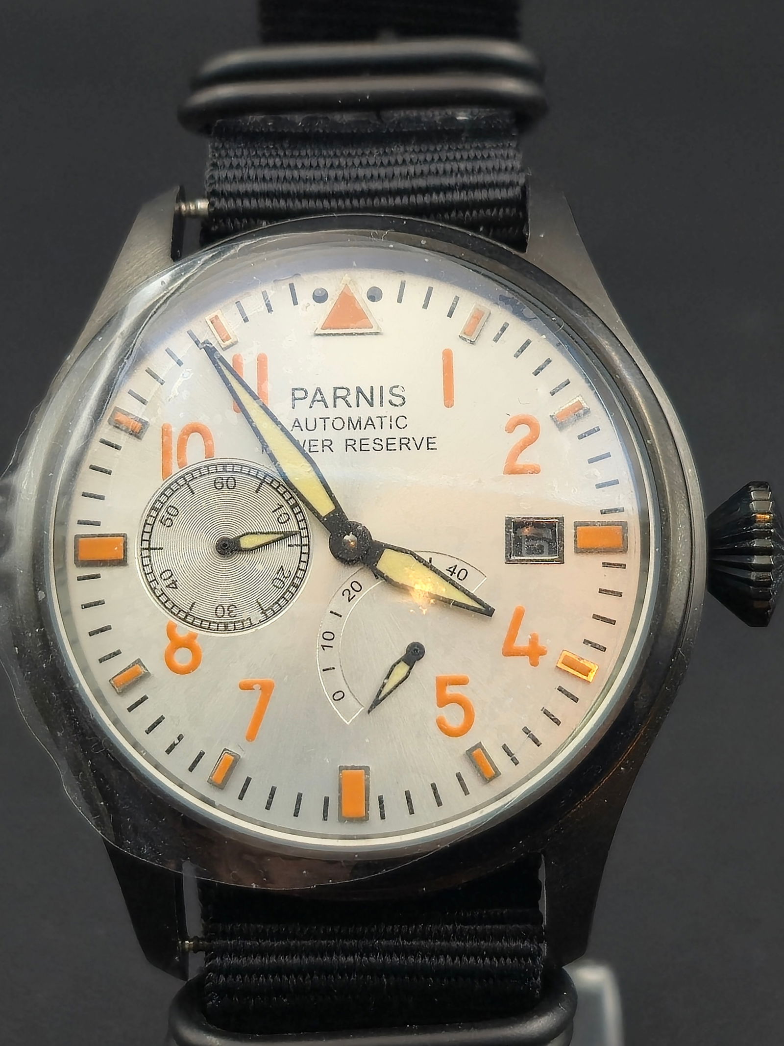 Parnis Automatic Power Reserve Black PVD 47mm Pilot Style Watch – NOS (1 of 9)