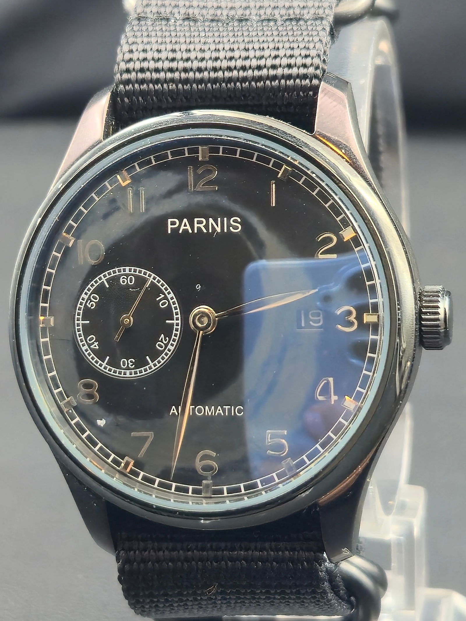 Parnis Automatic 43mm Black PVD Pilot-Style Watch w/ Exhibition Back – NOS (1 of 9)