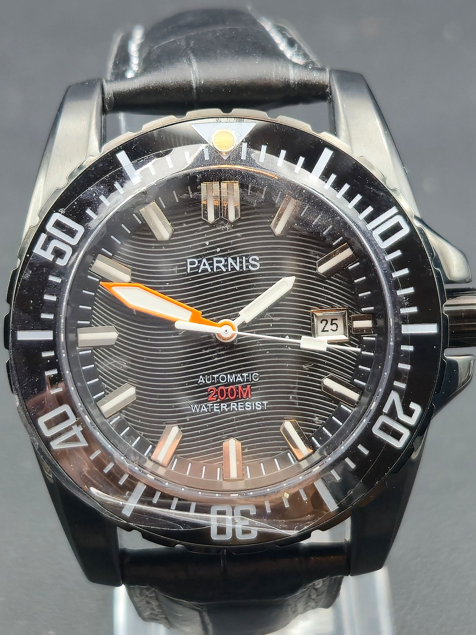 Parnis PA6007 46 mm Black Automatic Diver Watch, 200 M Water Resist, Sapphire Crystal, NOS (1 of 10)