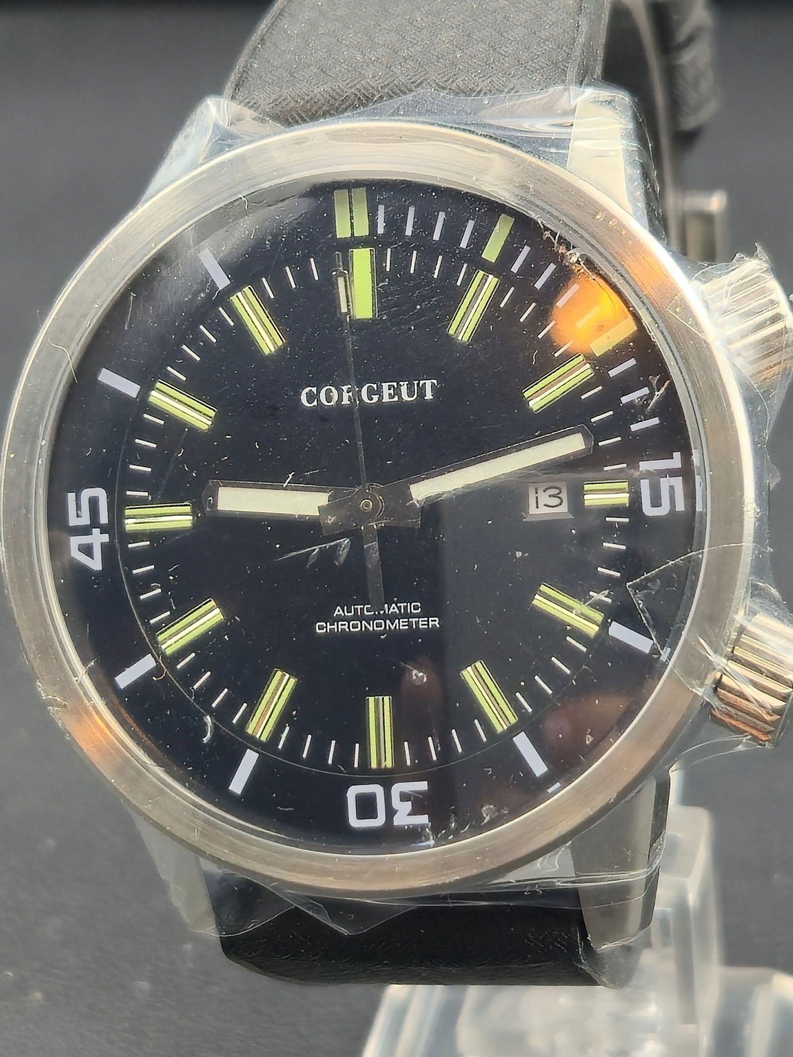 Corgeut Automatic Chronometer Diver 44mm Black Dial Miyota 21J NOS (1 of 11)