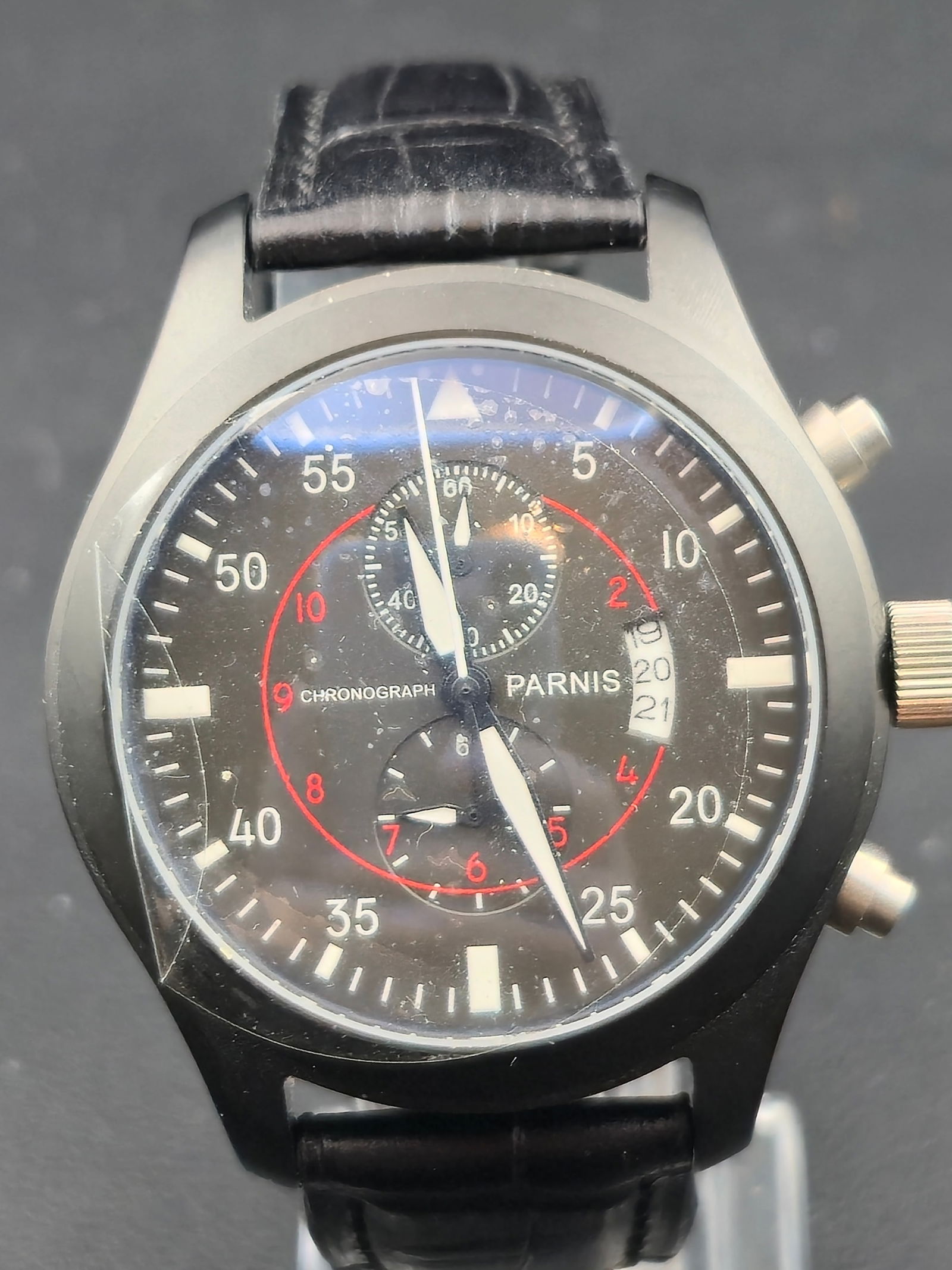 Parnis Pilot Chronograph Automatic 46mm Black Dial Stainless Steel NOS Model 2101 (1 of 8)