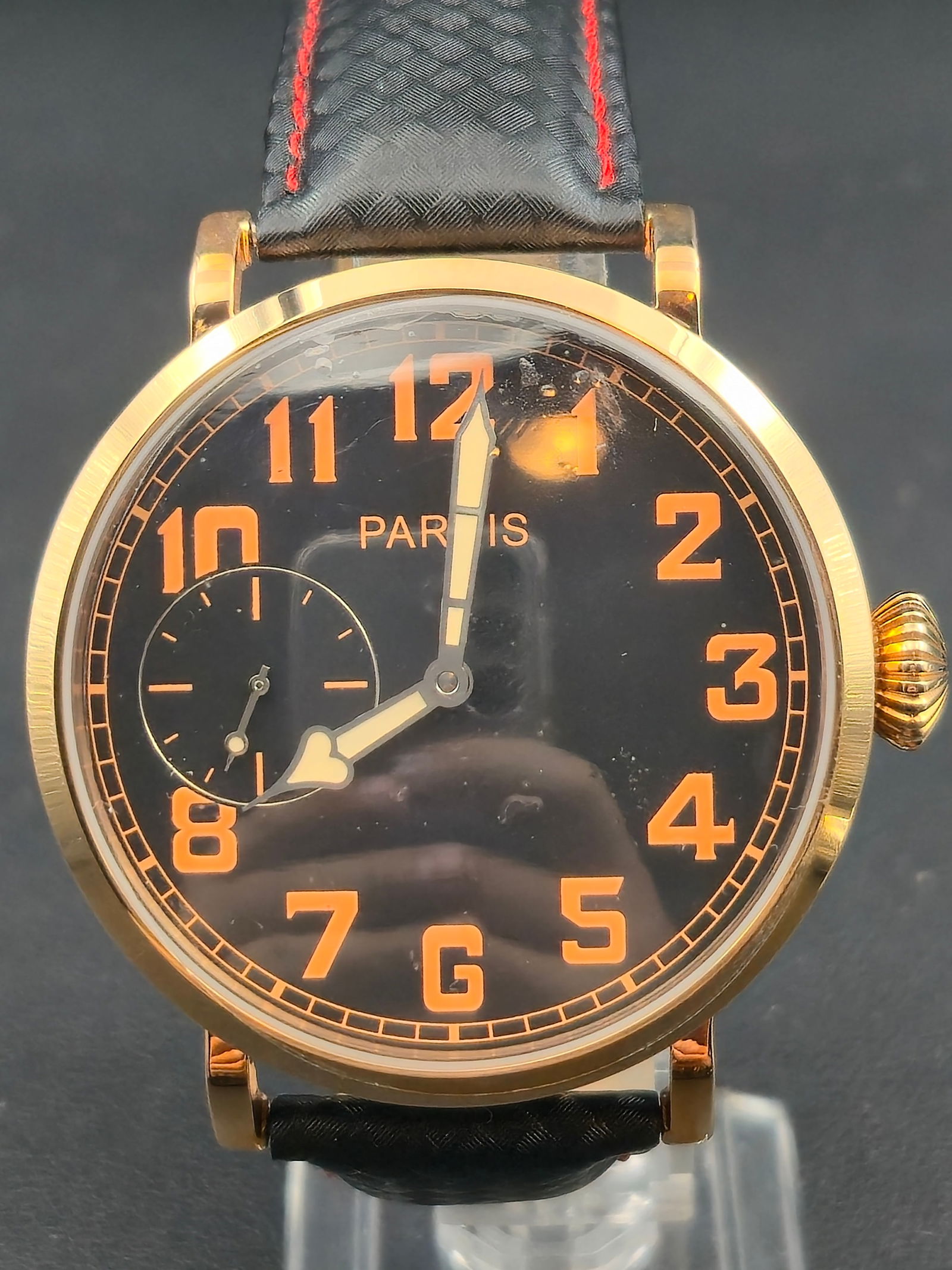 Parnis Pilot Manual Wind 46mm Black and Orange Gold Tone Stainless Steel NOS Model P0015 (1 of 9)