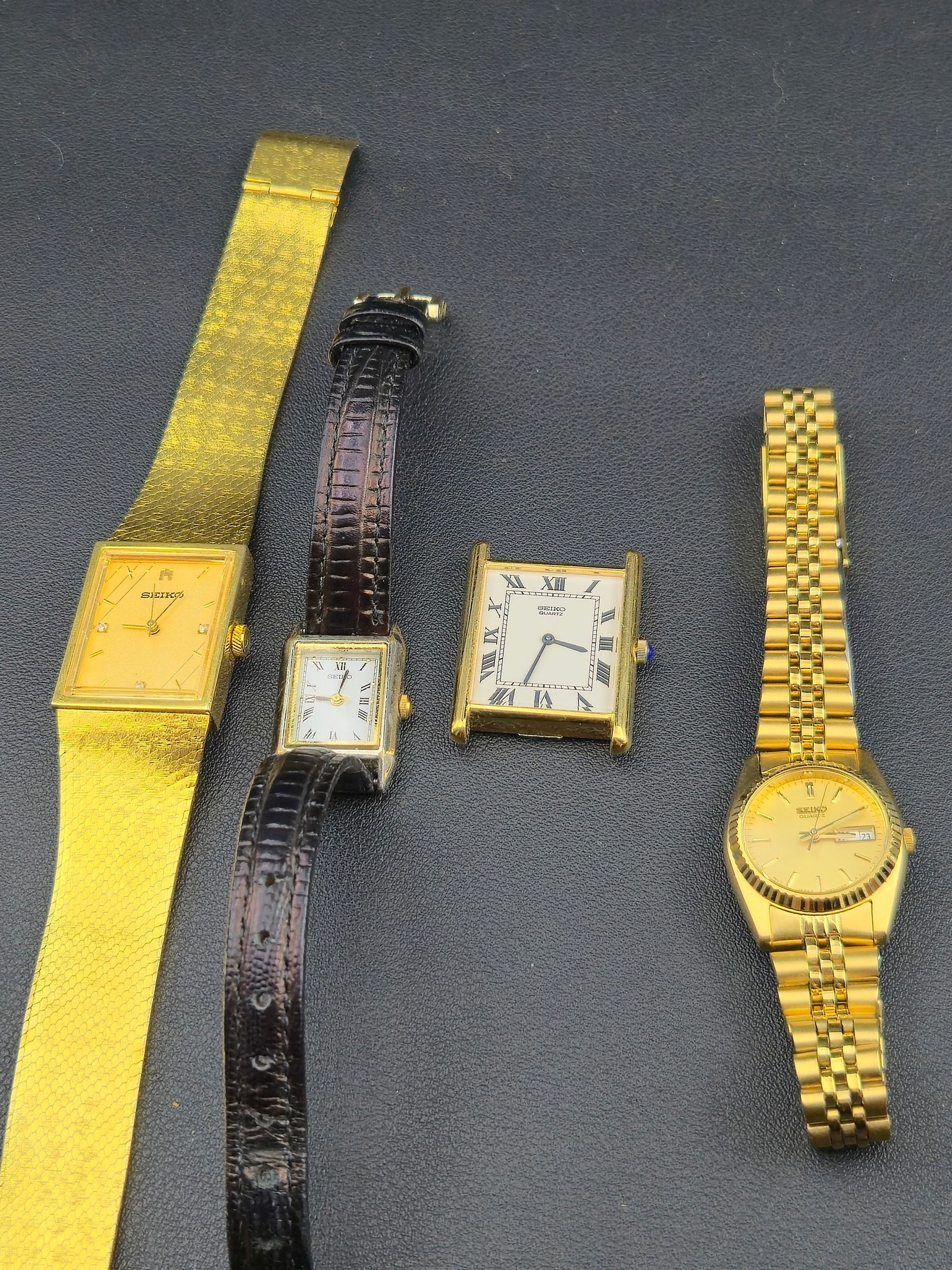 Lot of 4 Seiko Gold-Tone Quartz Tank & Dress Watches (c. 1980s–1990s, Untested) (1 of 9)