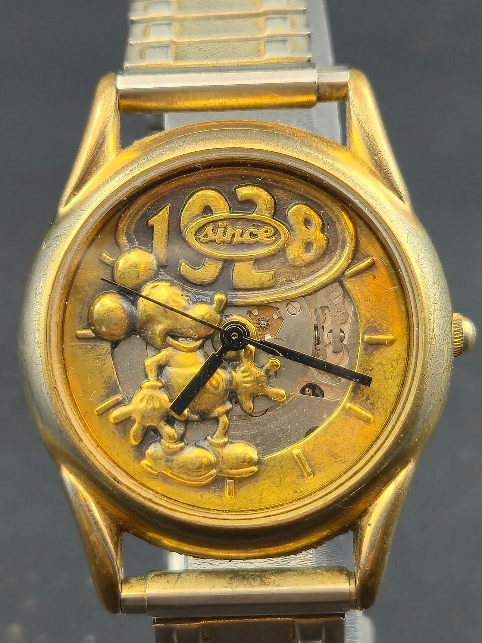 Disney Store Mickey Mouse “Since 1928” Gold-Tone Skeleton Watch 34 mm – New Battery (1 of 9)