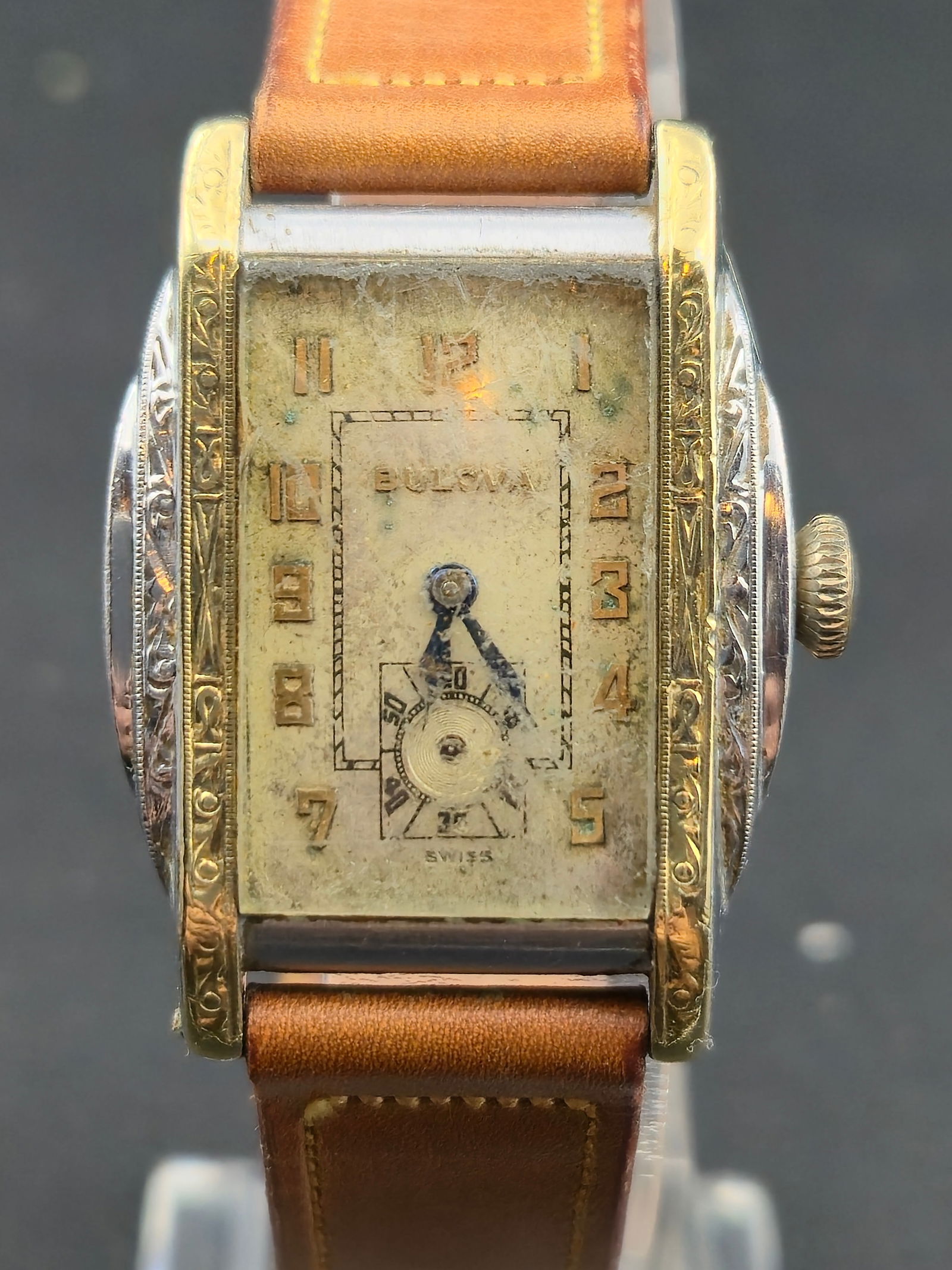 Bulova 10AN 17J Art Deco Tank 26 mm Engraved Two-Tone Case (1927) – Runs (1 of 13)