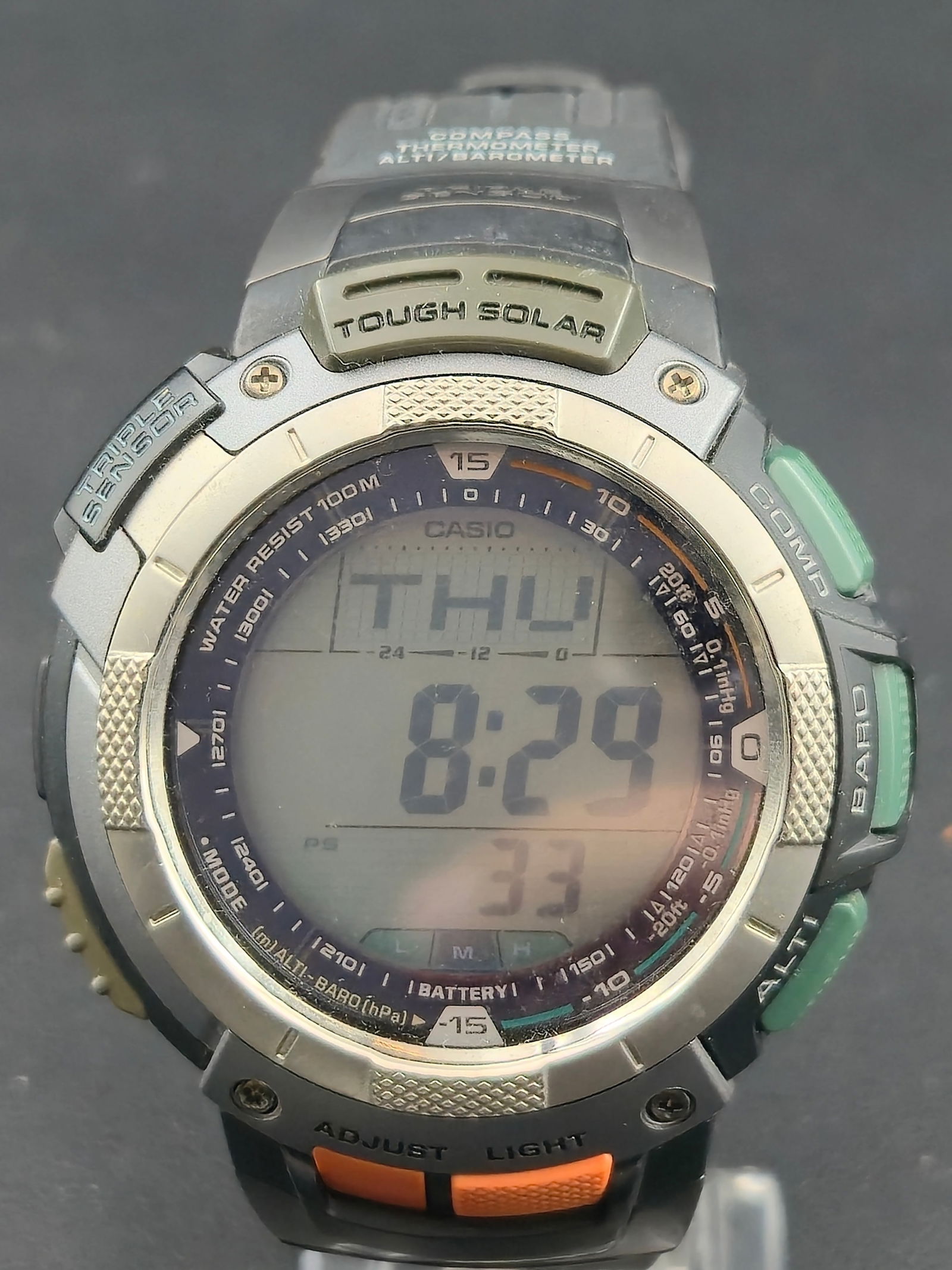 Casio Pathfinder PAG-80 Tough Solar Triple Sensor 100M Watch Runs Altimeter Barometer Compass (1 of 6)