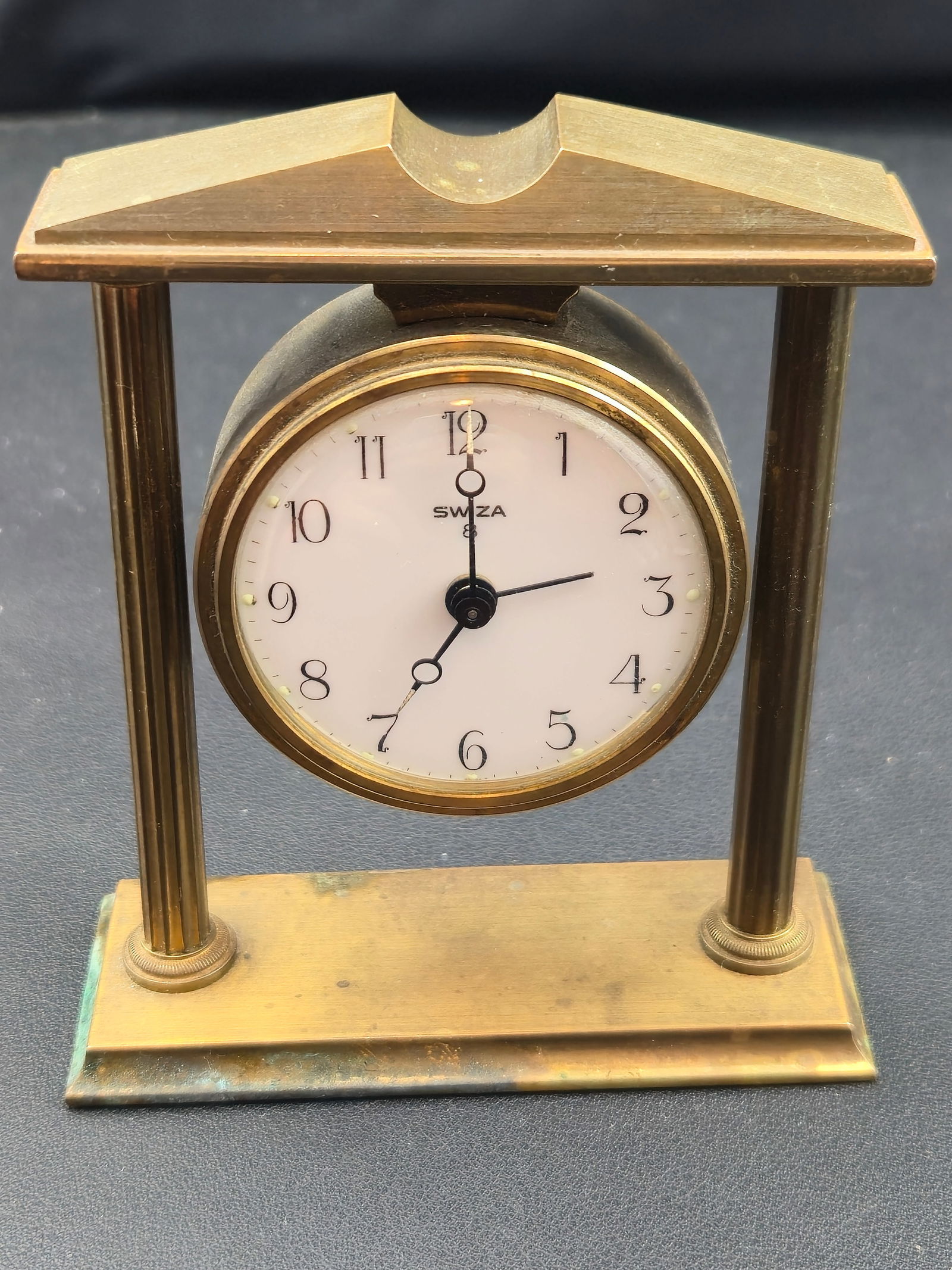 1960s Swiza Swiss Brass Architectural Alarm Clock 8-Day Wind-Up – Untested (1 of 9)