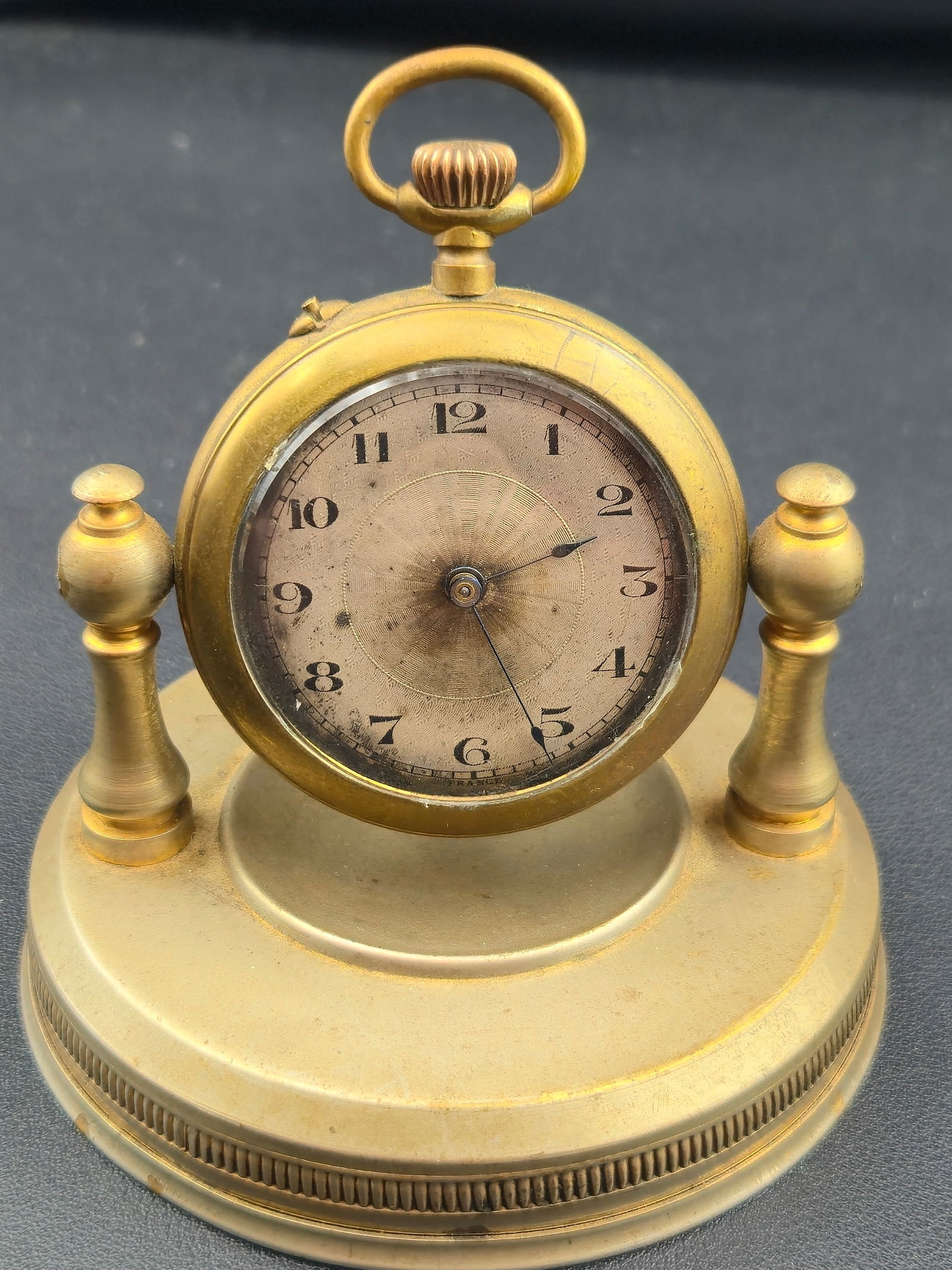 Early 1900s V. Seguin France Brass Boudoir Desk Clock – Pocket-Watch Style, Runs (1 of 8)