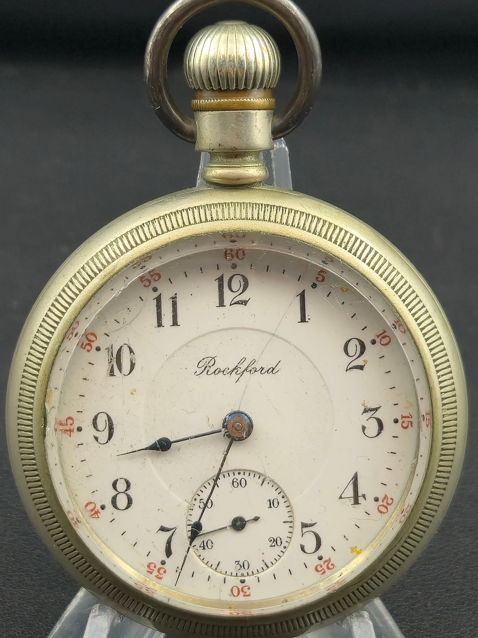 1913 Rockford 18s 17J Nickel Full-Plate Lever-Set Pocket Watch Running: 1913 Rockford Watch Co. 18-size pocket watch featuring the desirable 17-jewel Model 9 movement with nickel full-plate construction, gilt inlay signature, and Reed regulator. Rockford manufactured only