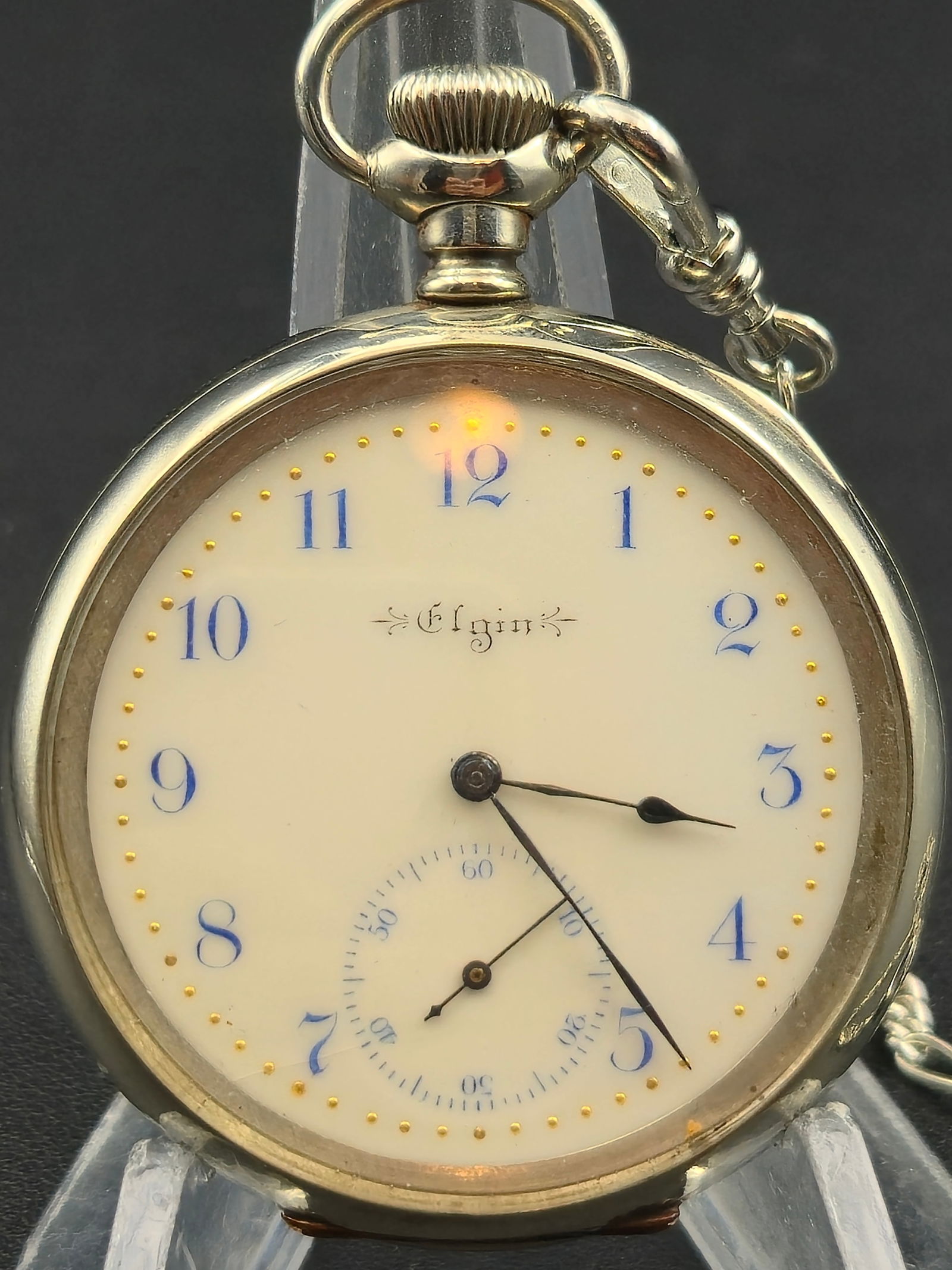 1903 Elgin Grade 234 “Fancy Blue Dial” 12s Silveroid Pocket Watch – Running (1 of 10)