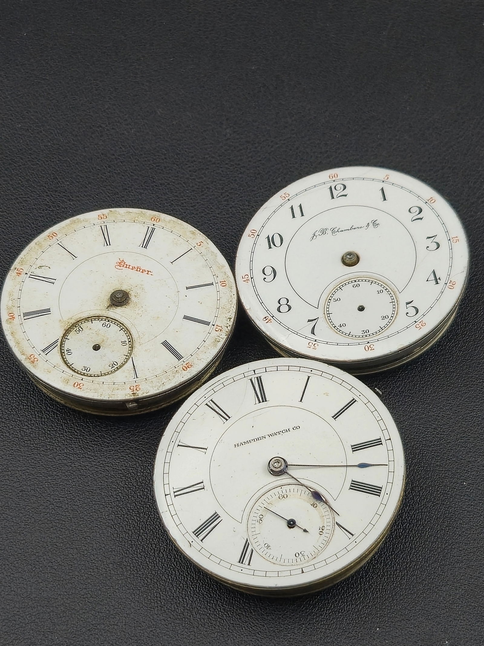 Lot of 3 Hampden & Chambers Pocket Watch Movements – 18s – Roman & Arabic Dials – Untested (1 of 7)