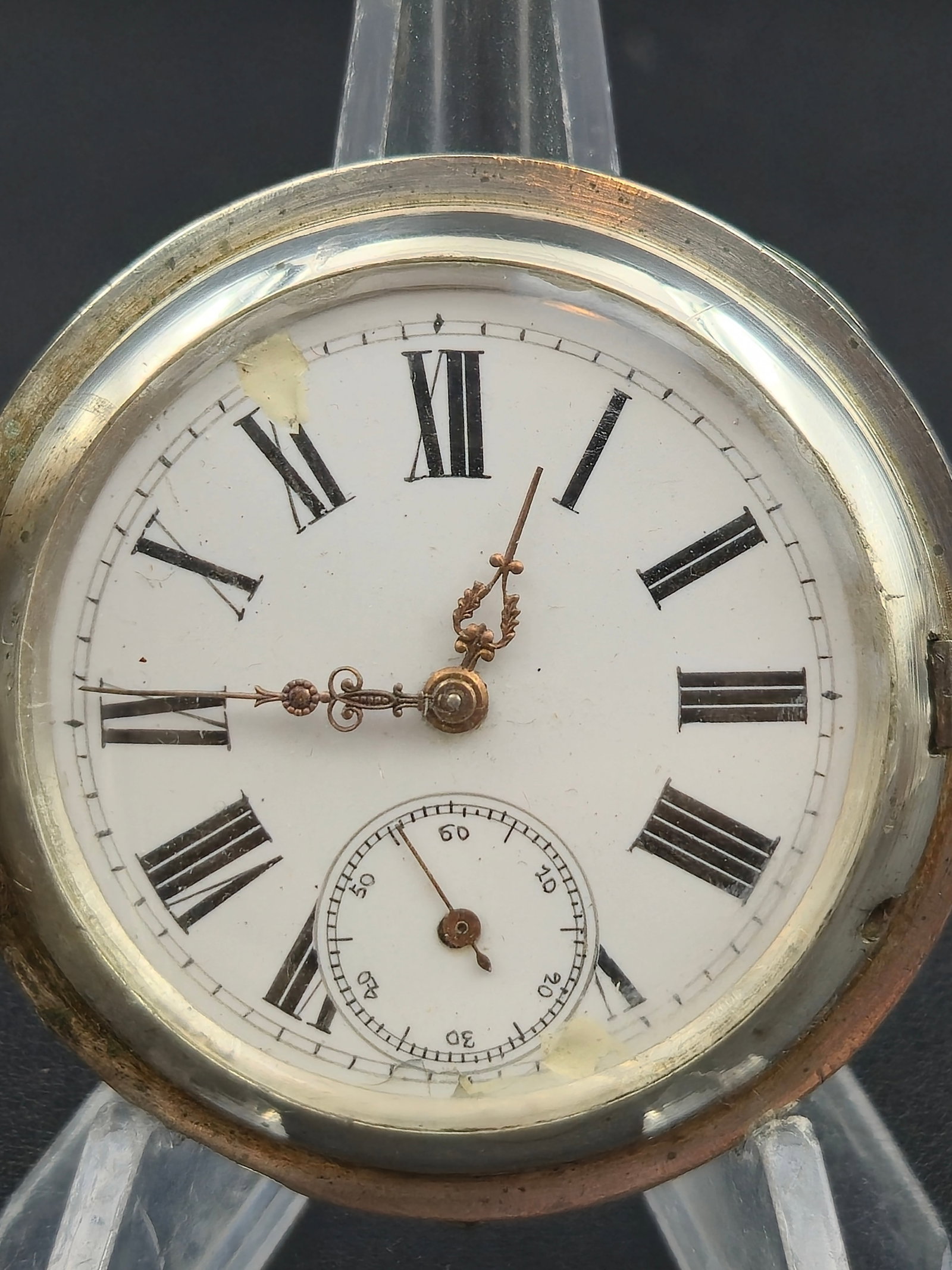 Swiss 52.6mm ANCRE Ligne Droite 15 Rubis Pocket Watch – .935 Silver Case – Running (1 of 13)