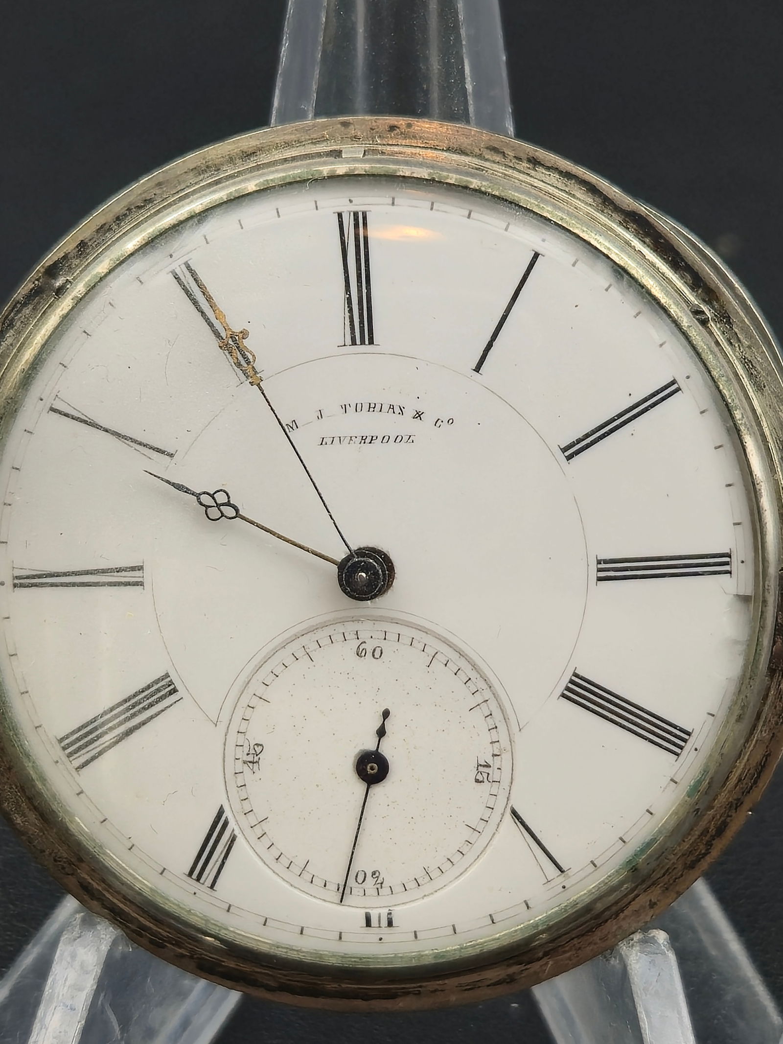 M.J. Tobias & Co. Liverpool 52.5mm Coin Silver Hunter Pocket Watch – Full Jewelled – Running (1 of 13)