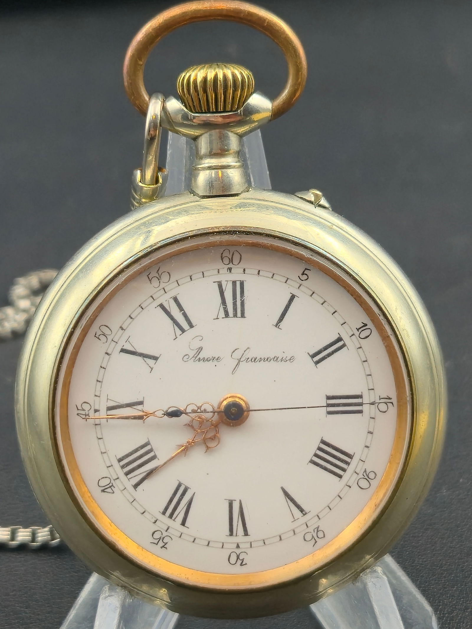French Ancre Beaucourt Pocket Watch 54mm – 15J – Argentan Case – Roman Dial – Running (1 of 9)
