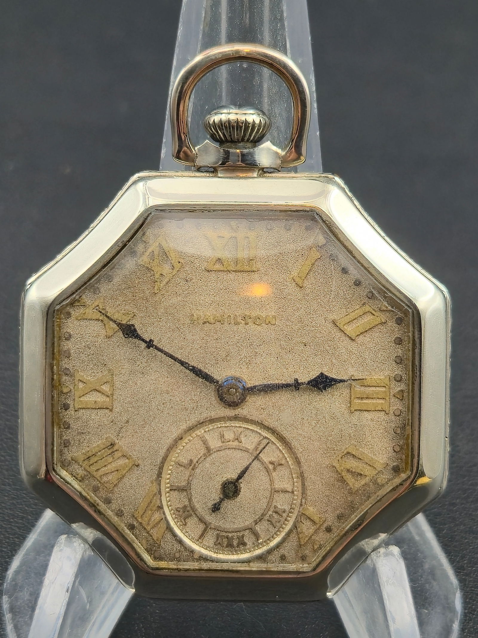 1933 Hamilton 912 Octagon Pocket Watch – 14K WGF – 17J – Roman Octagon Dial – Running (1 of 9)