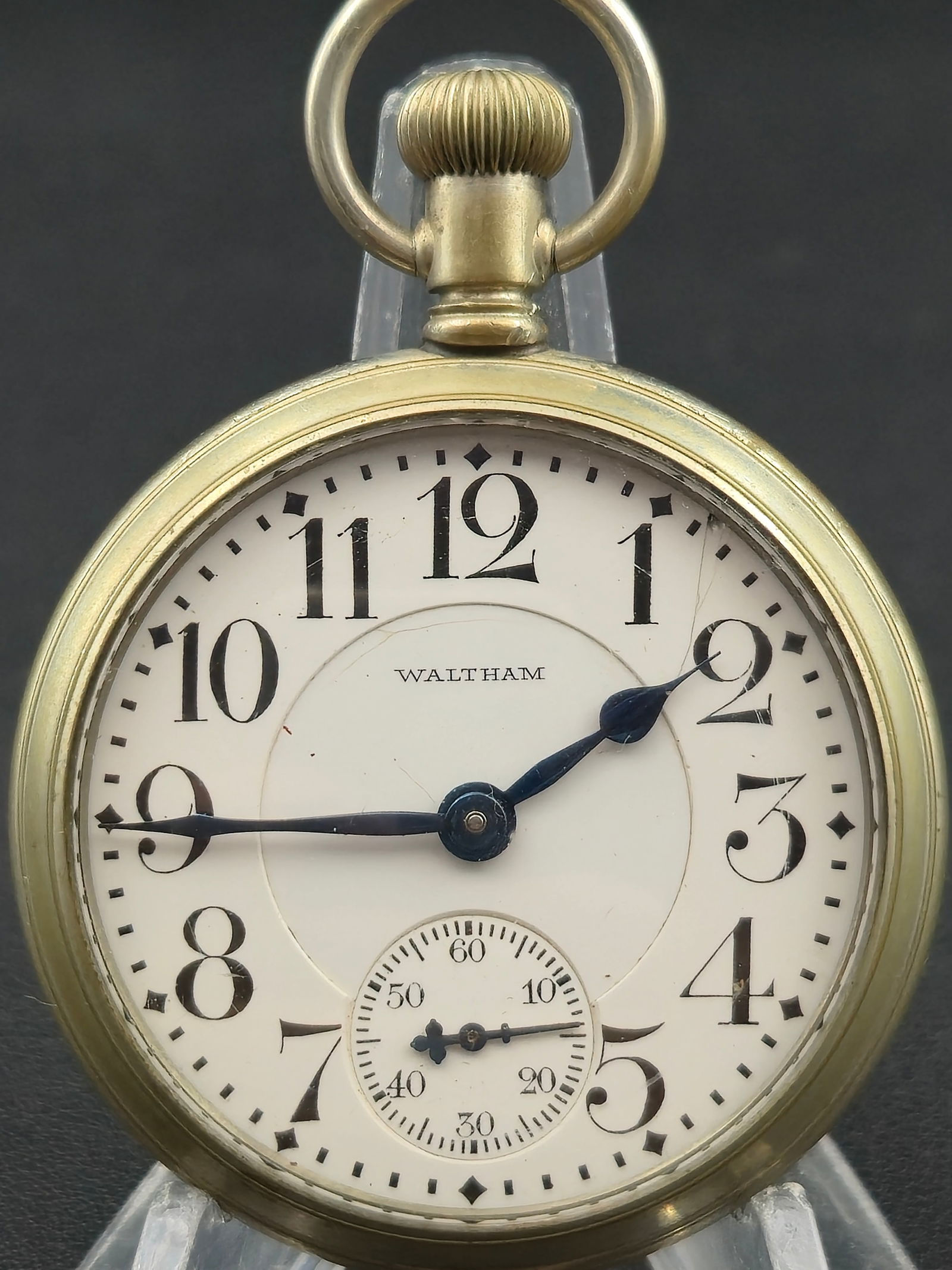 1918 Waltham Vanguard 16s 23J Railroad Grade Pocket Watch – 50mm Display Case – (1 of 6)