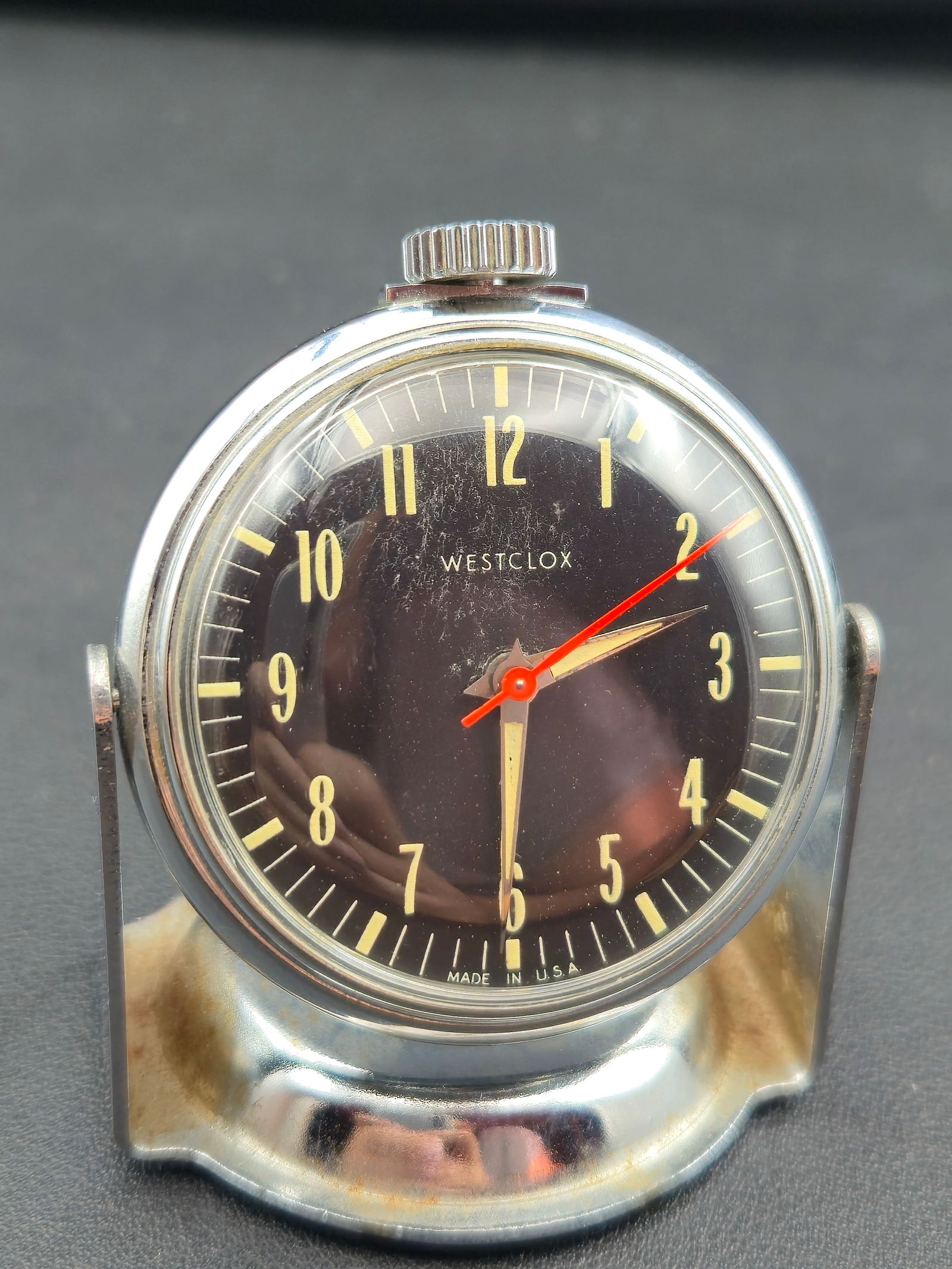 1950s Westclox Model 90002 Mechanical Car Dashboard Clock – 61mm Chrome Mount – Running (1 of 7)