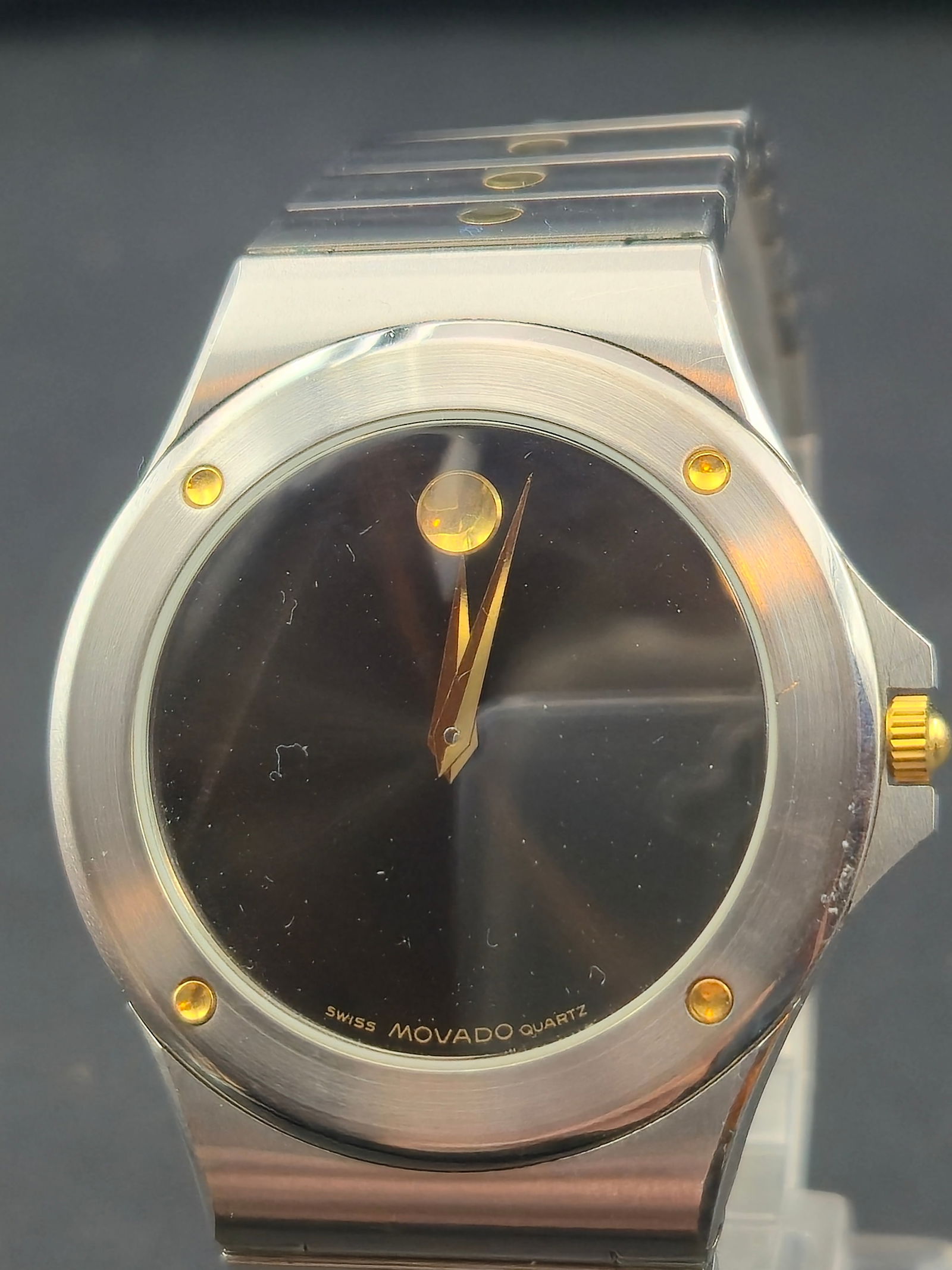 1990s Movado Museum Classic 34mm Two-Tone Stainless Steel Quartz Watch – New Battery, Running (1 of 11)